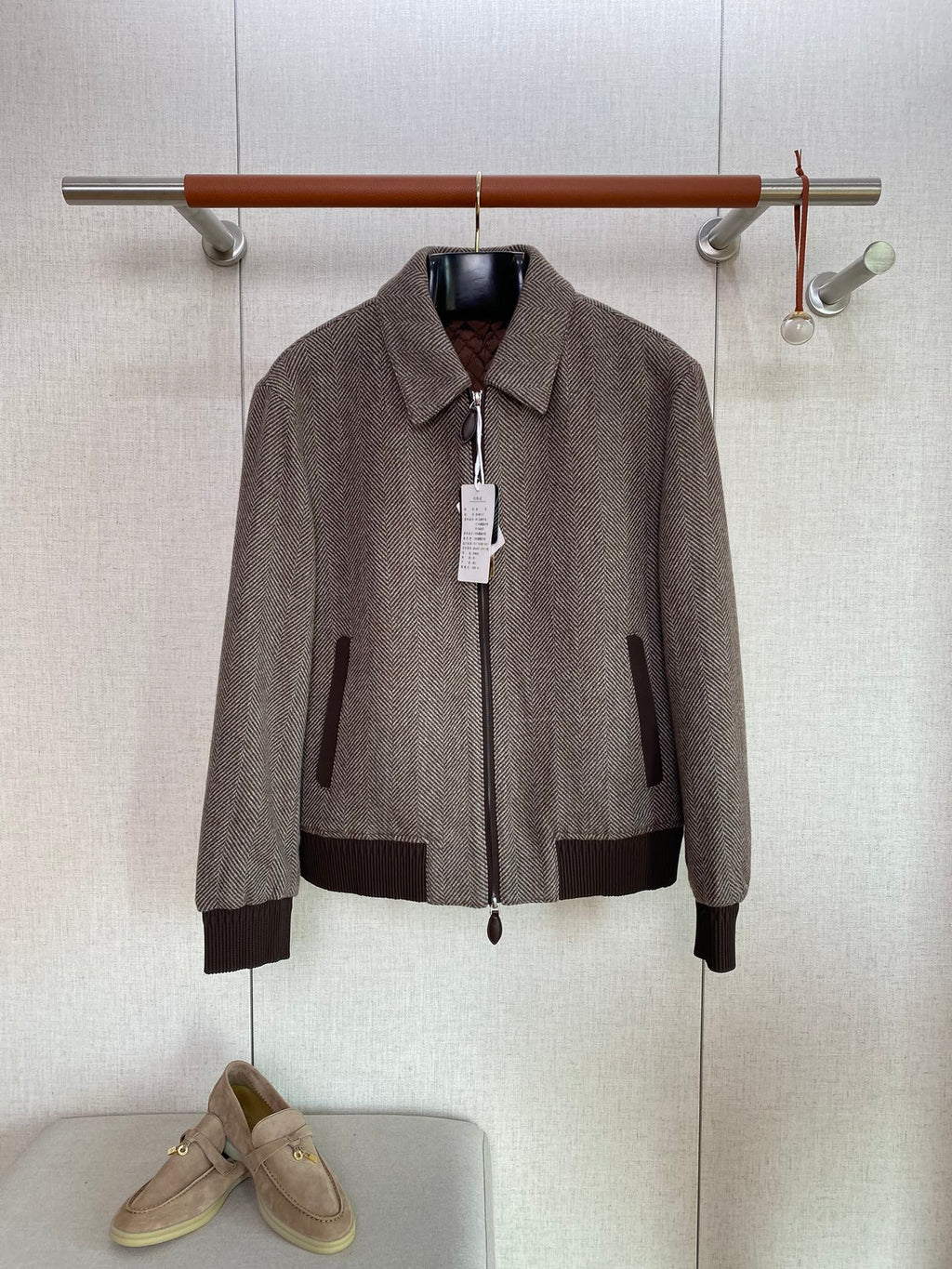 Berluti Braune Fischgrät-Bomberjacke Klassische Eleganz & Moderner Komfort