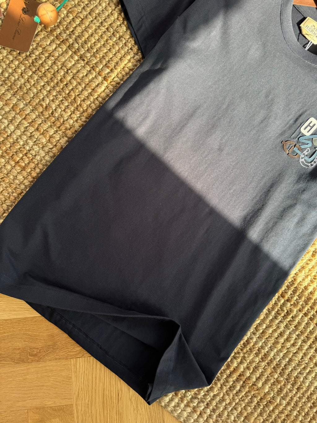 Hermès Dunkelblaues Logo-T-Shirt