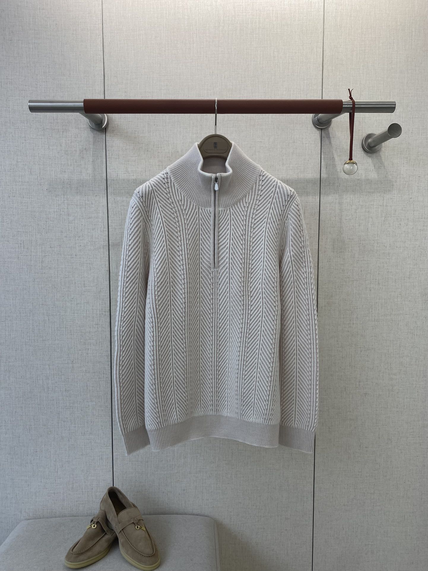 Hermès Hellgrauer Half Zip Strickpullover