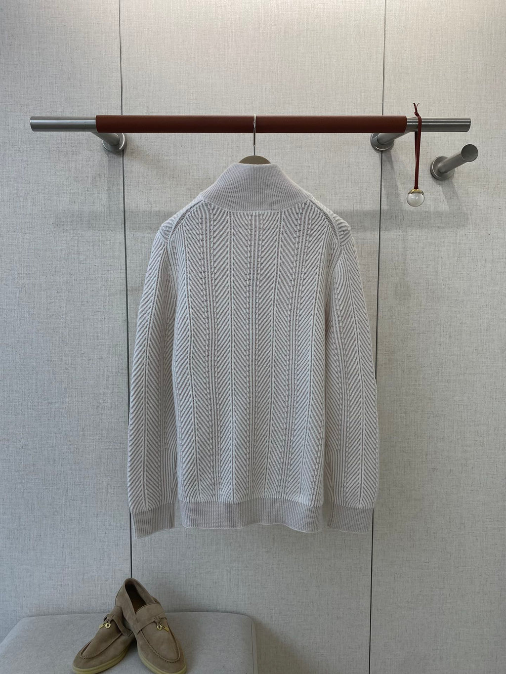 Hermès Hellgrauer Half Zip Strickpullover
