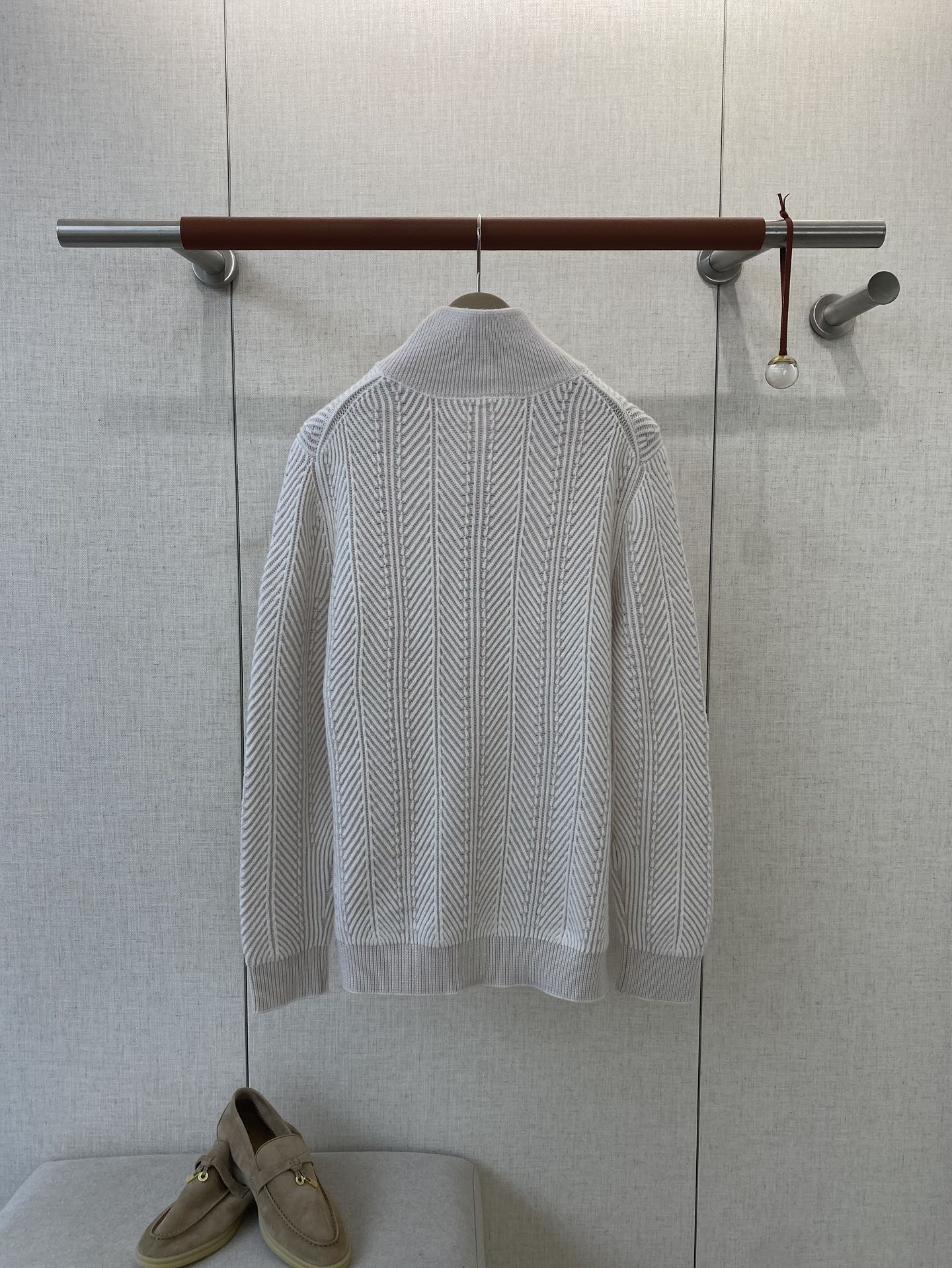 Hermès Hellgrauer Half Zip Strickpullover