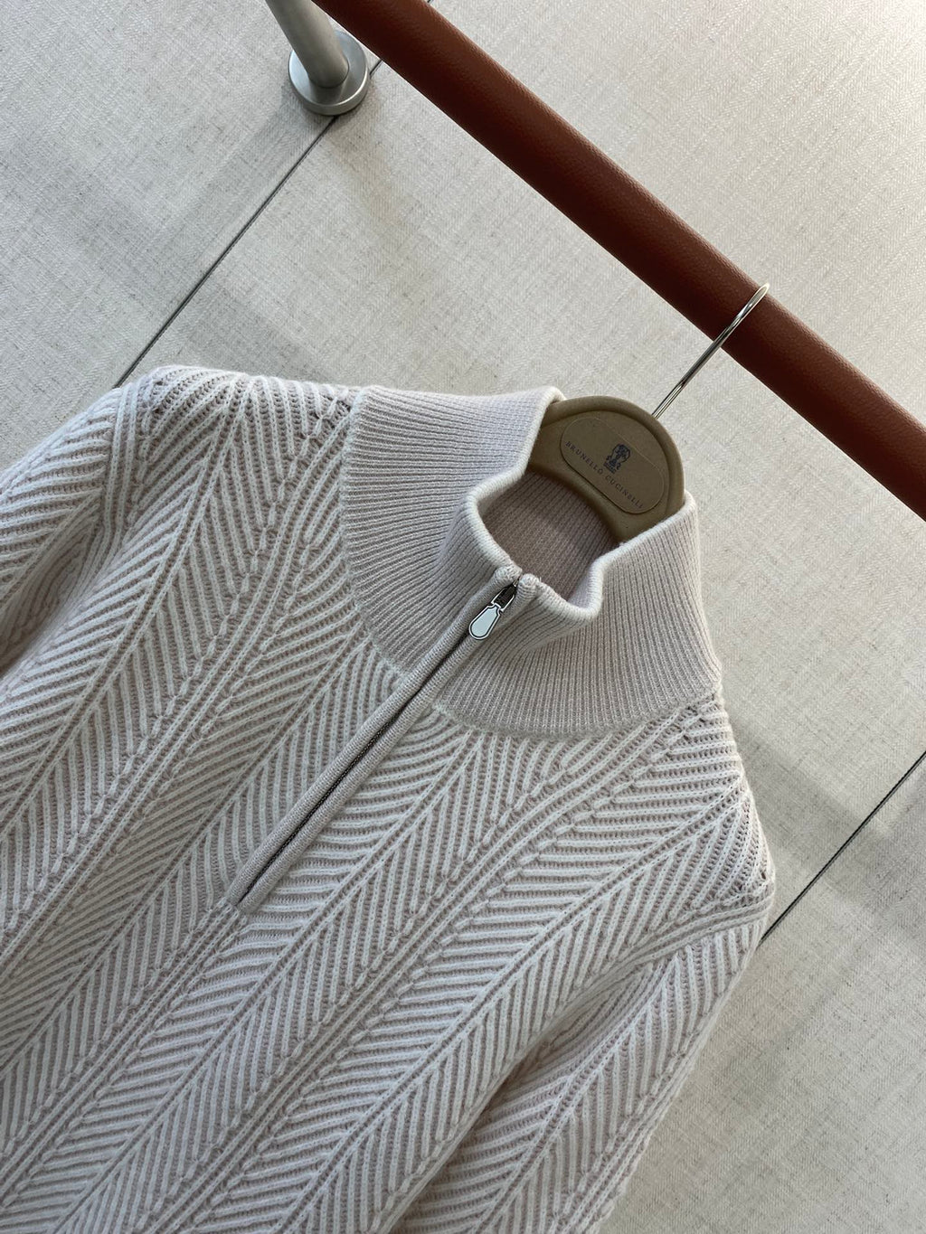 Hermès Hellgrauer Half Zip Strickpullover