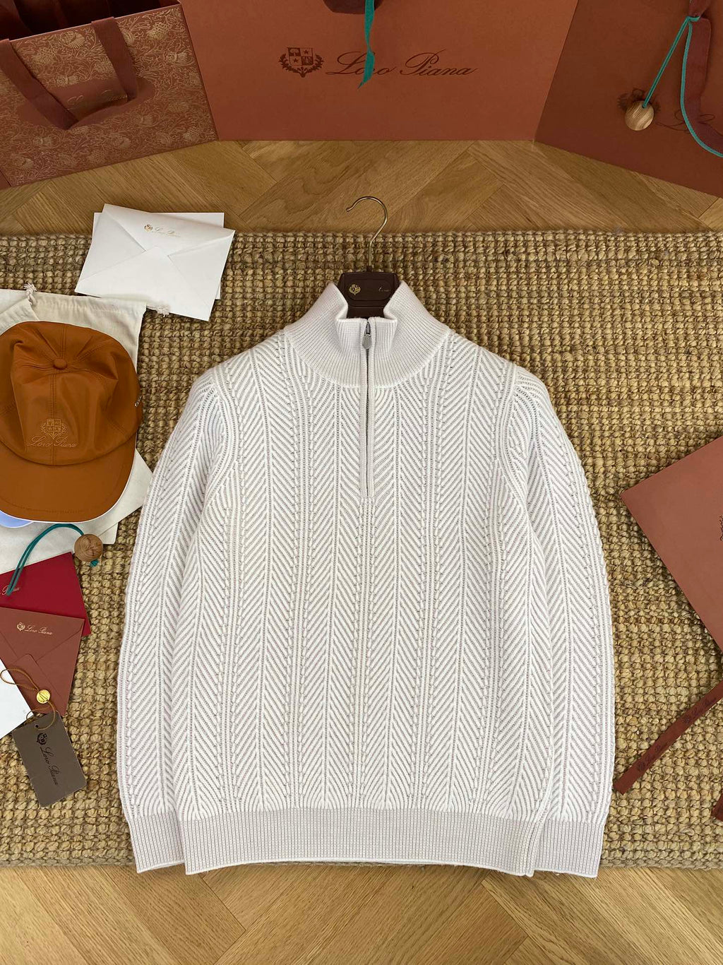 Hermès Hellgrauer Half Zip Strickpullover