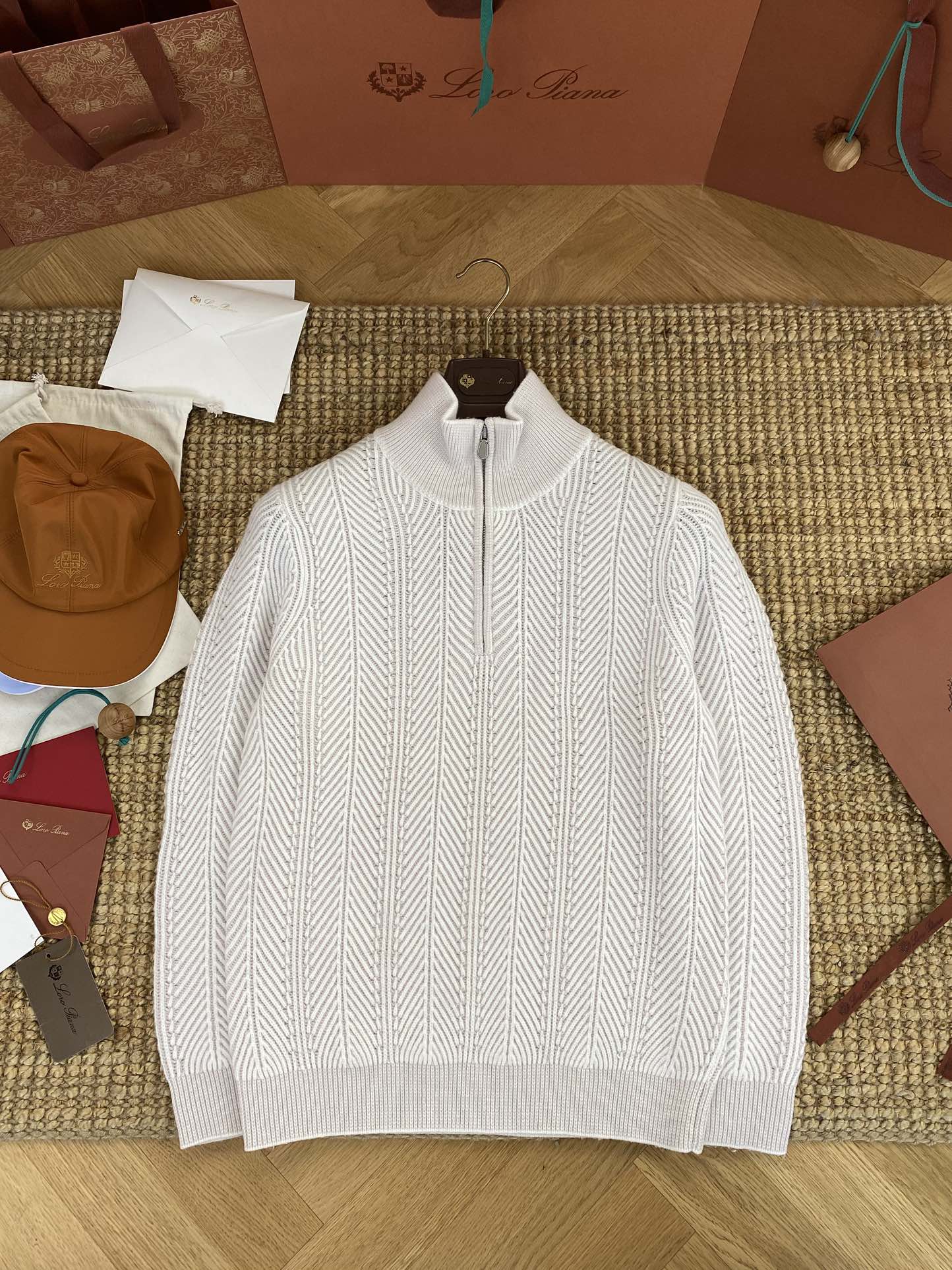 Hermès Hellgrauer Half Zip Strickpullover