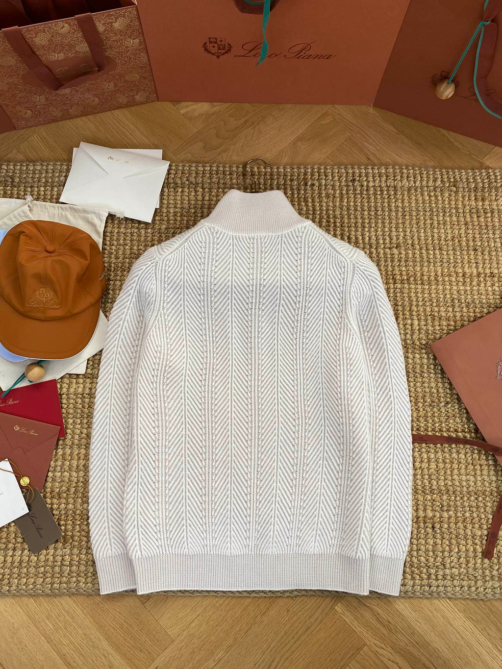 Hermès Hellgrauer Half Zip Strickpullover