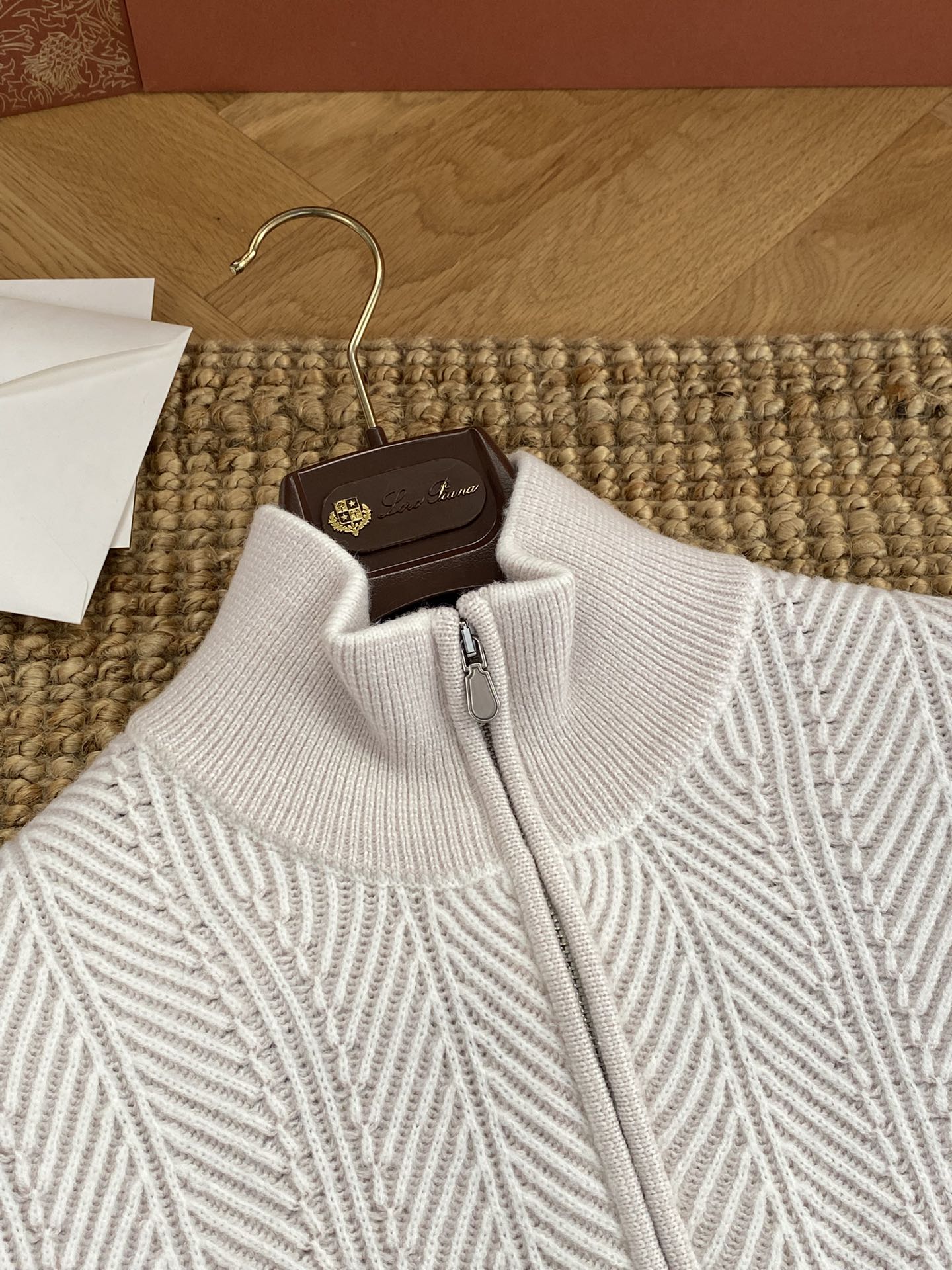 Hermès Hellgrauer Half Zip Strickpullover