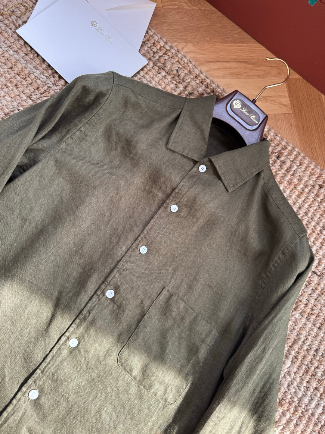 Herren Hemd aus Leinen in Dunkeloliv Leicht, Atmungsaktiv & Zeitlos