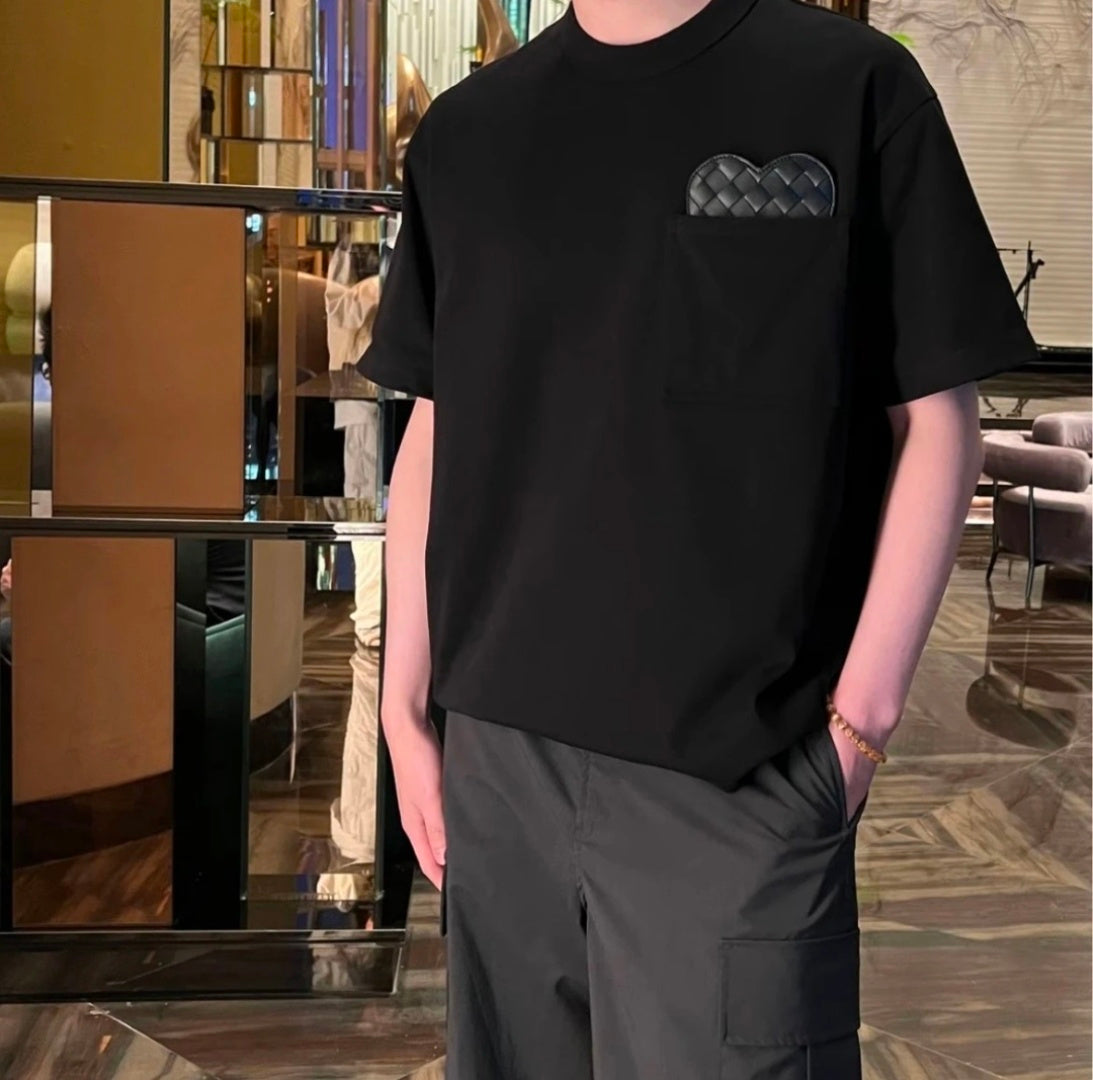 Dior – Schwarzes T-Shirt mit gemusterter Einstecktasche und Brusttasche