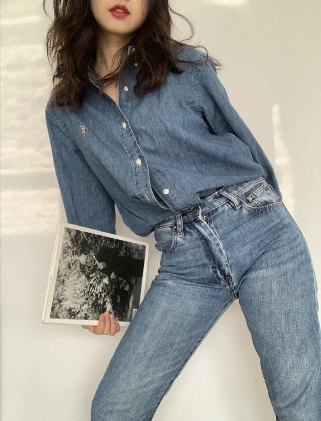 Ralph Lauren Denim-Hemd – Blaues Button-Down mit Stickerei & Loafern