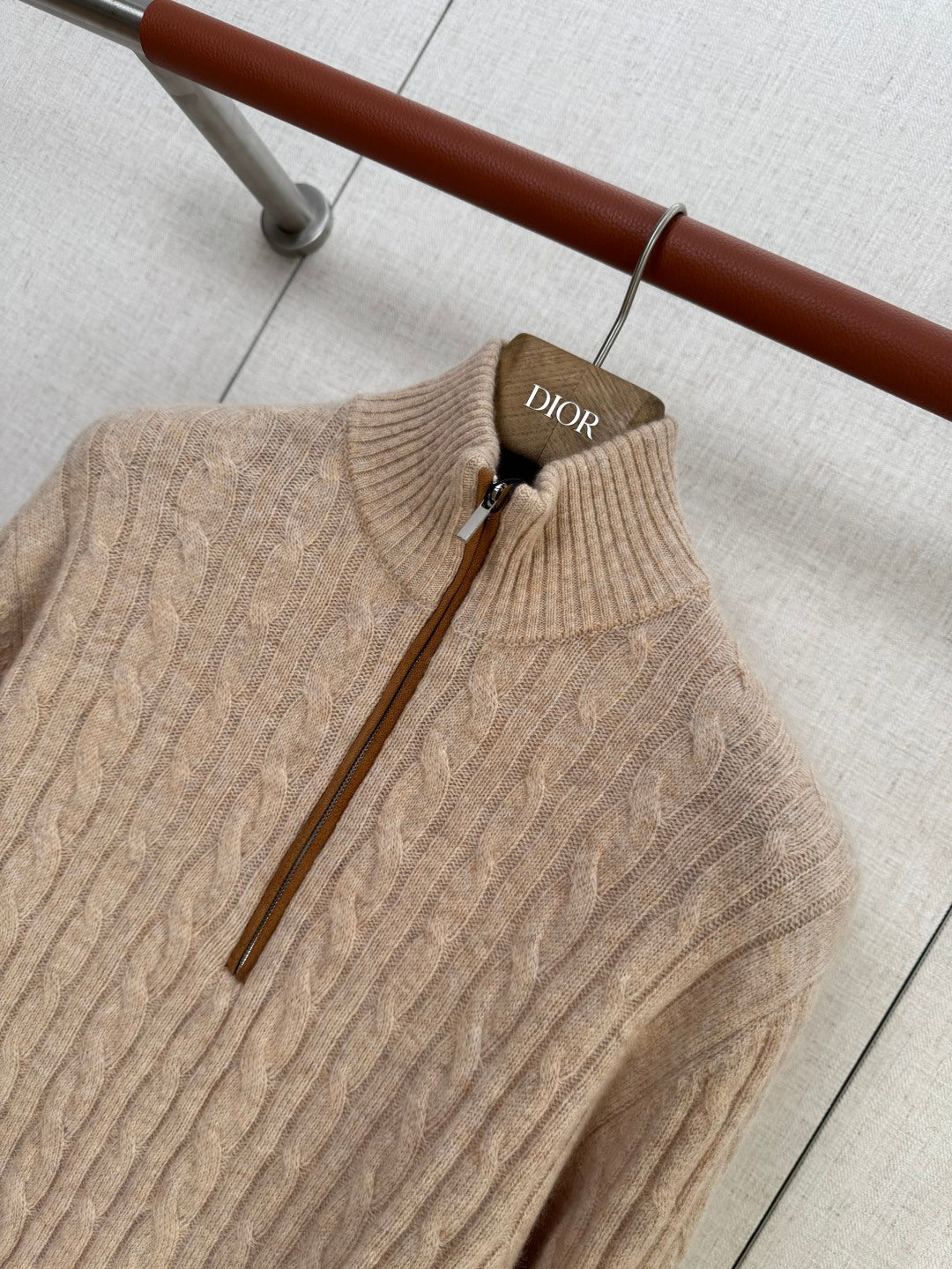 Lora Piana Strickpullover Beige – Luxus Halbzipp Pullover mit Zopfmuster
