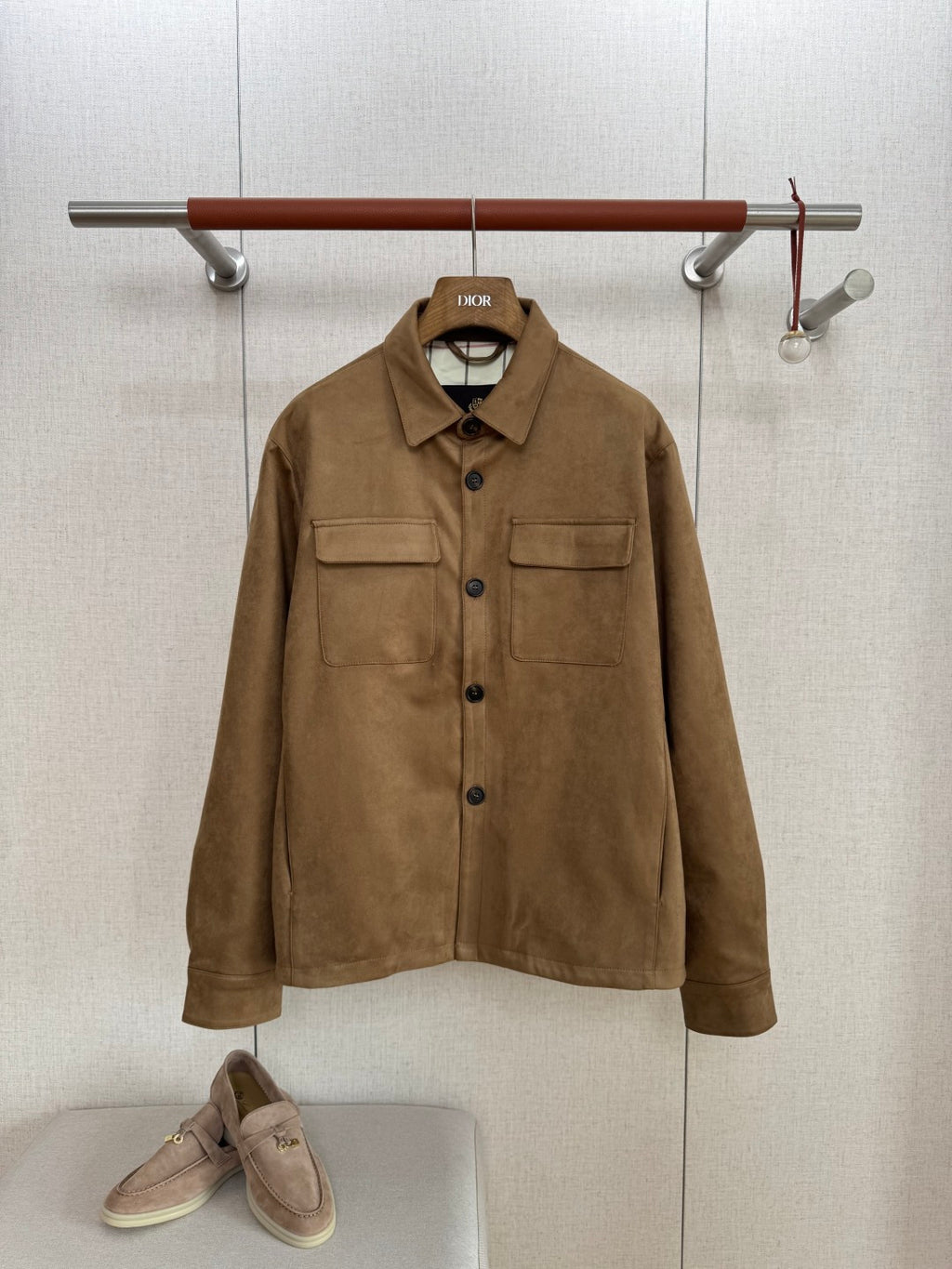 Loro Piana Herren Wildlederjacke mit Knopfleiste und Brusttaschen