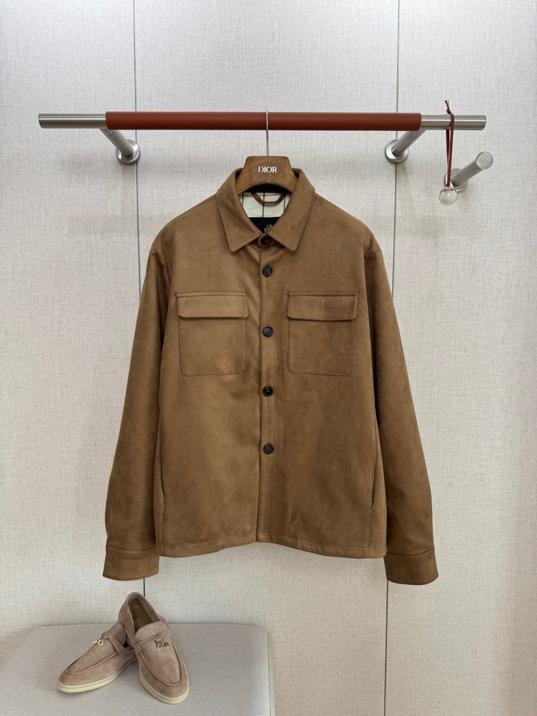 Loro Piana Herren Wildlederjacke mit Knopfleiste und Brusttaschen