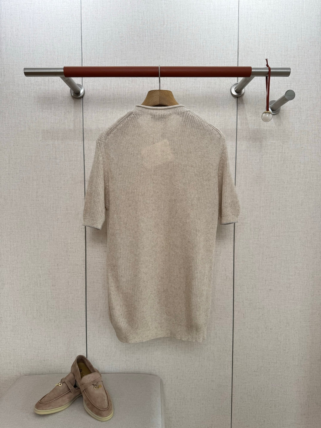 Brunello Cucinelli Naturbeiges Strick-T-Shirt aus Baumwolle in Strukturstrick