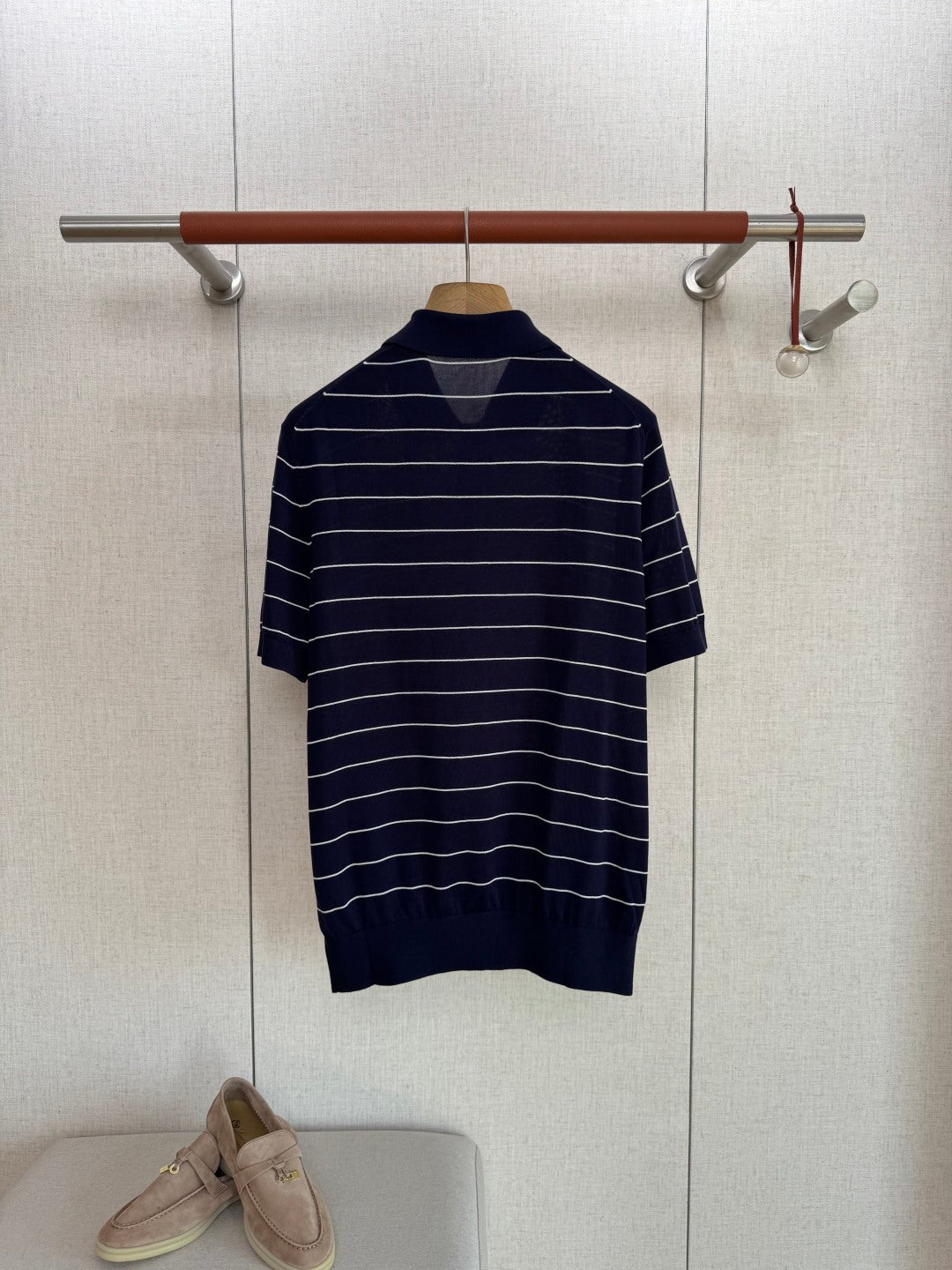 Brunello Cucinelli Herren-Poloshirt mit Streifen Marineblau