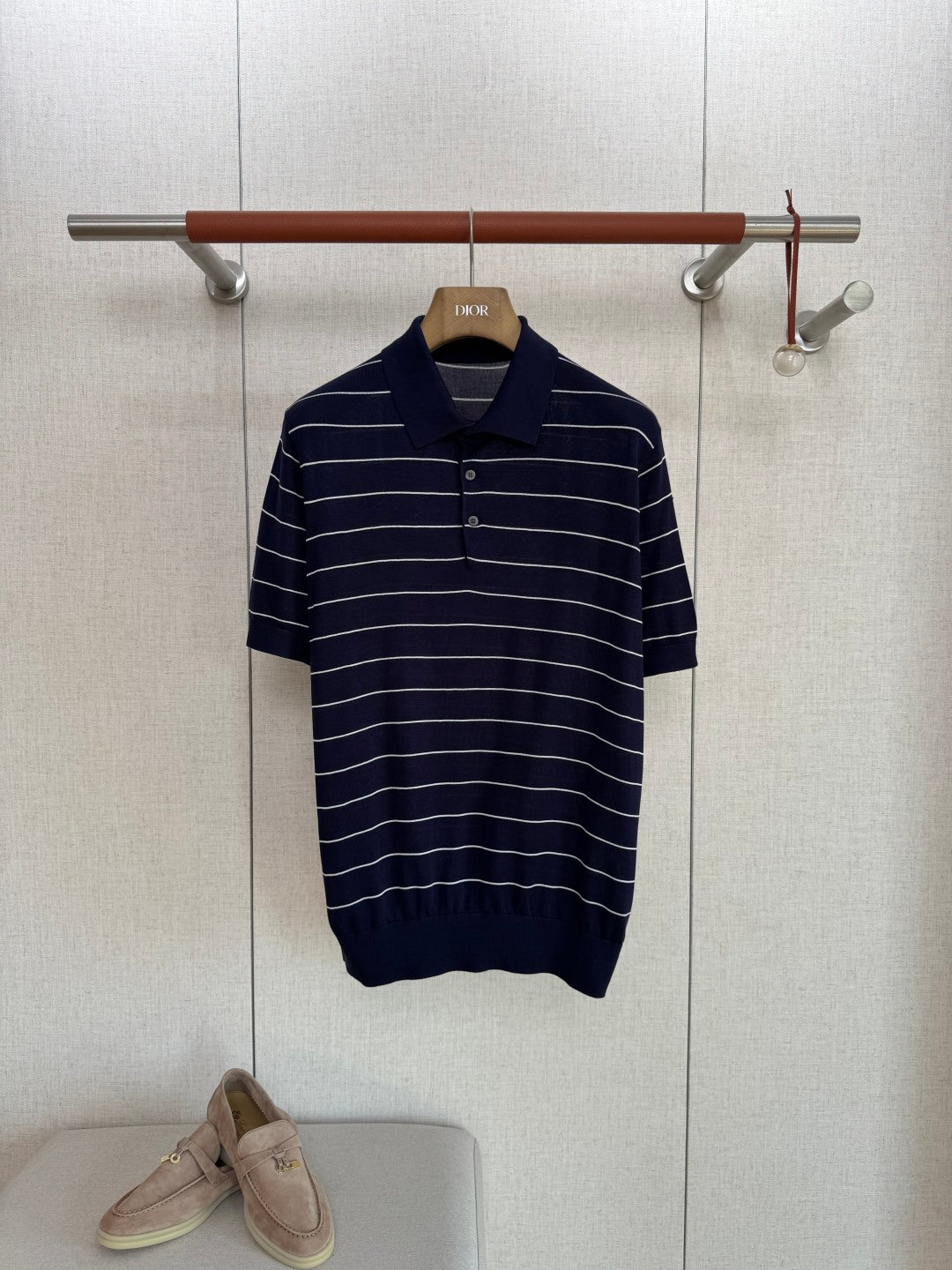 Brunello Cucinelli Herren-Poloshirt mit Streifen Marineblau