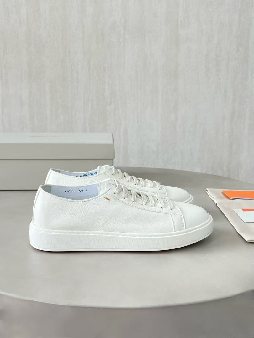 Santoni Sneaker Weiß aus Leder – Eleganter Designer Schnürschuh mit Komfortsohle