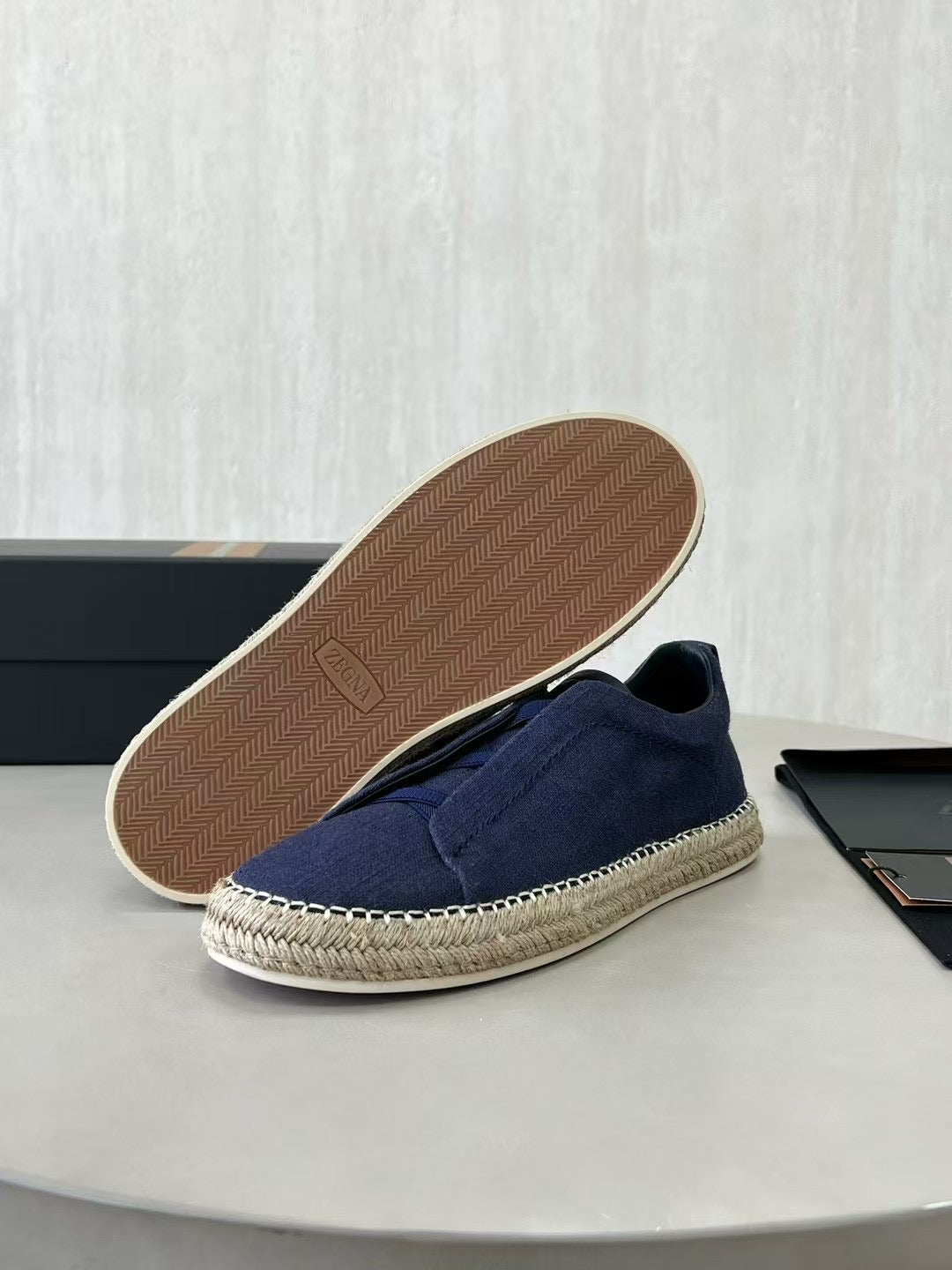 ZEGNA Espadrille Sneaker aus Canvas – Sommer Slipper in Navy Blau