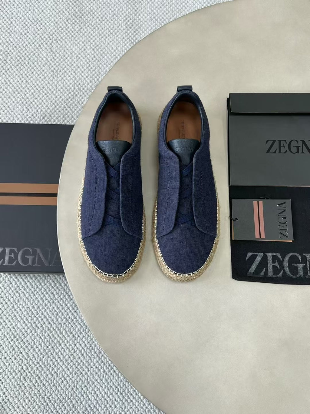 ZEGNA Espadrille Sneaker aus Canvas – Sommer Slipper in Navy Blau