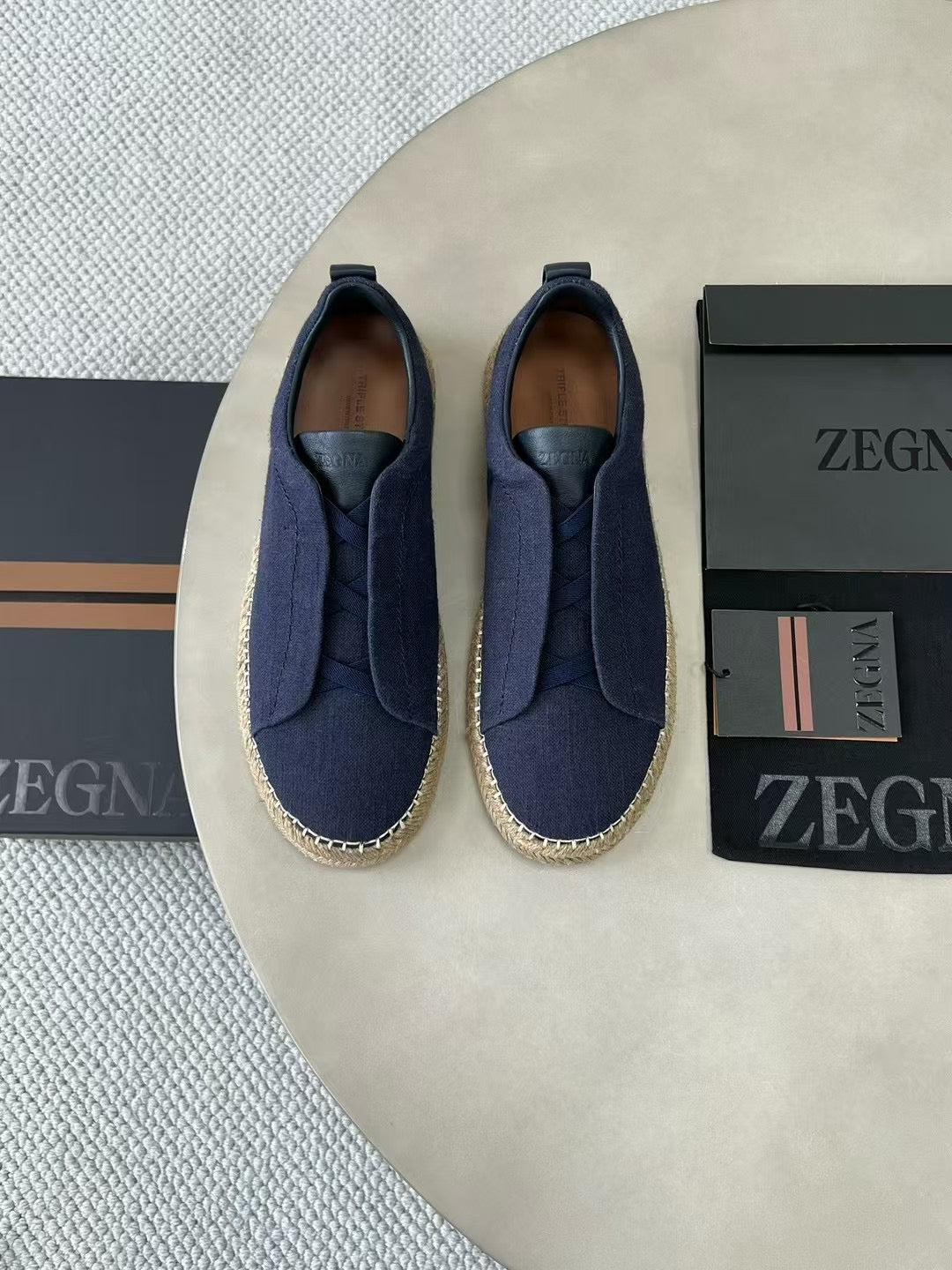 ZEGNA Espadrille Sneaker aus Canvas – Sommer Slipper in Navy Blau