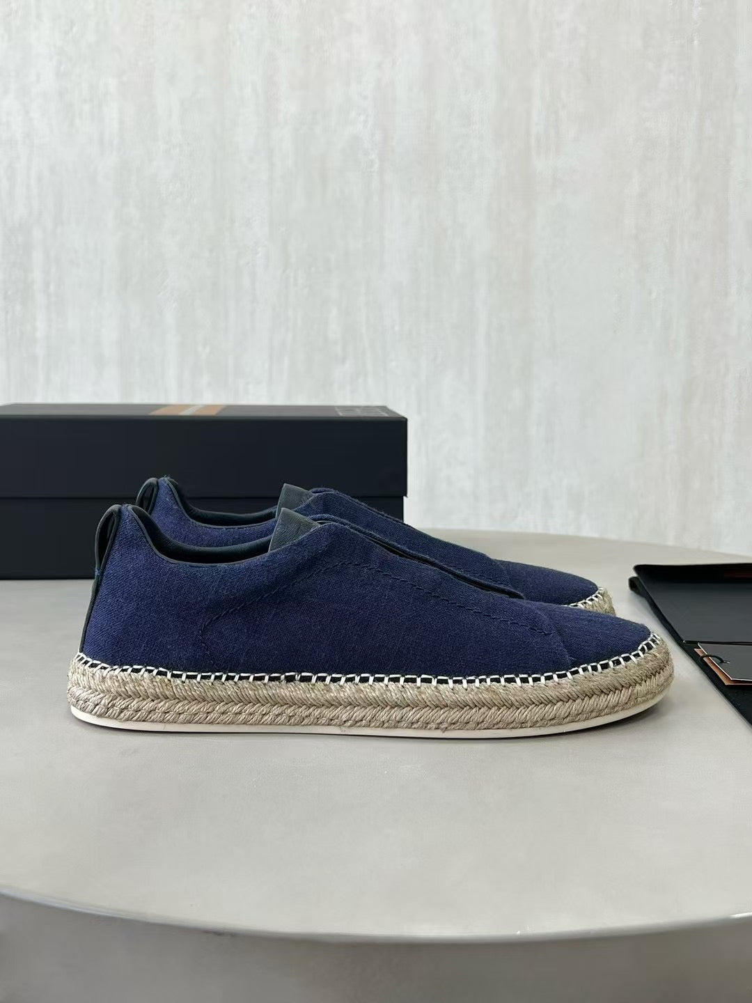 ZEGNA Espadrille Sneaker aus Canvas – Sommer Slipper in Navy Blau