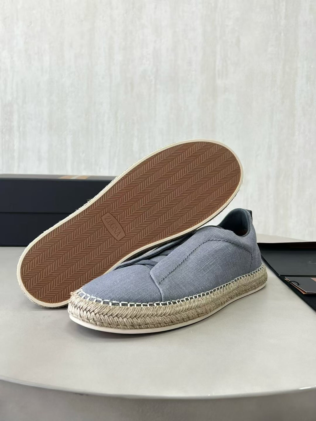 ZEGNA Espadrille Sneaker aus Canvas – Sommer Slipper in Hellgrau