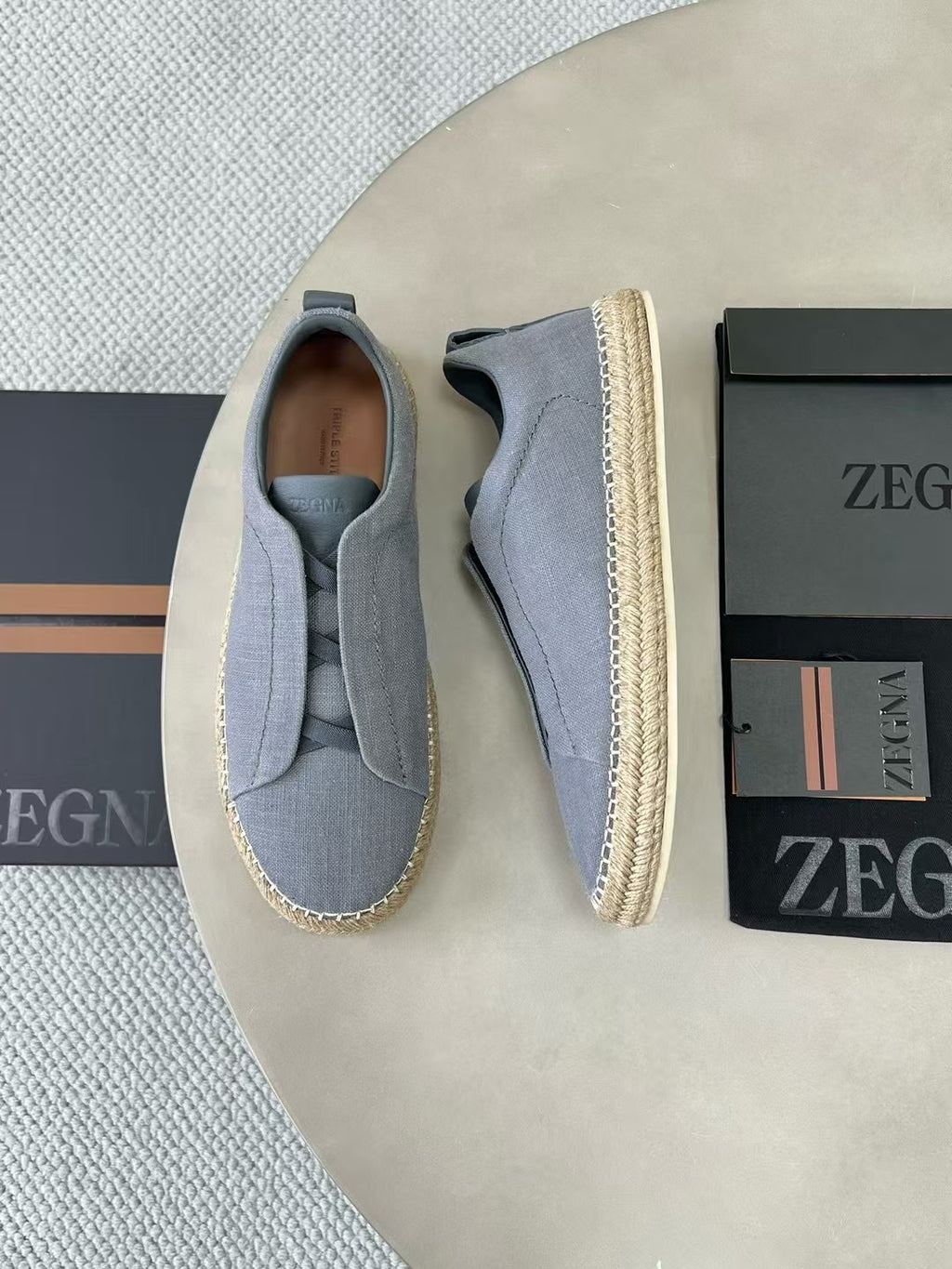 ZEGNA Espadrille Sneaker aus Canvas – Sommer Slipper in Hellgrau