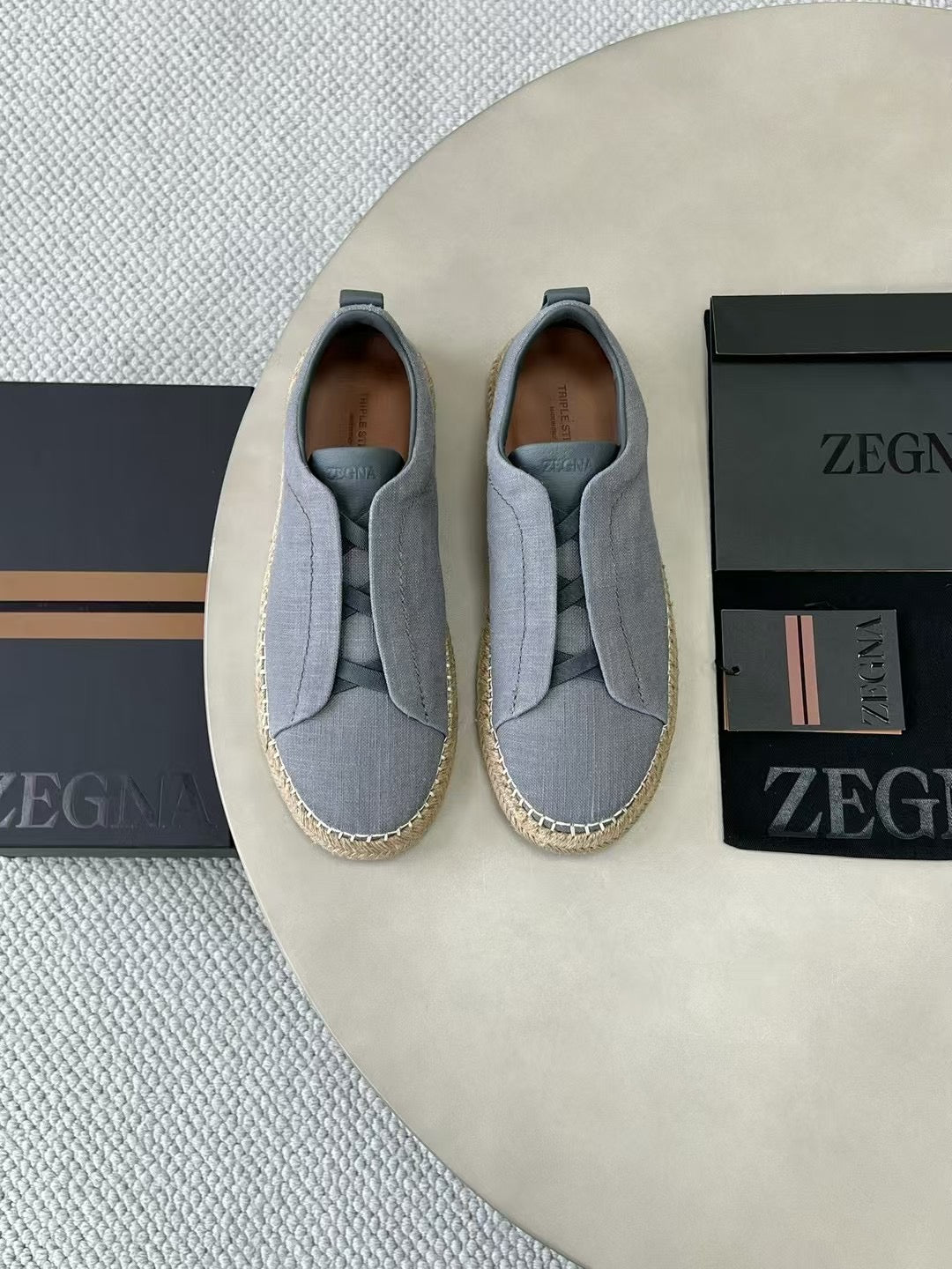 ZEGNA Espadrille Sneaker aus Canvas – Sommer Slipper in Hellgrau