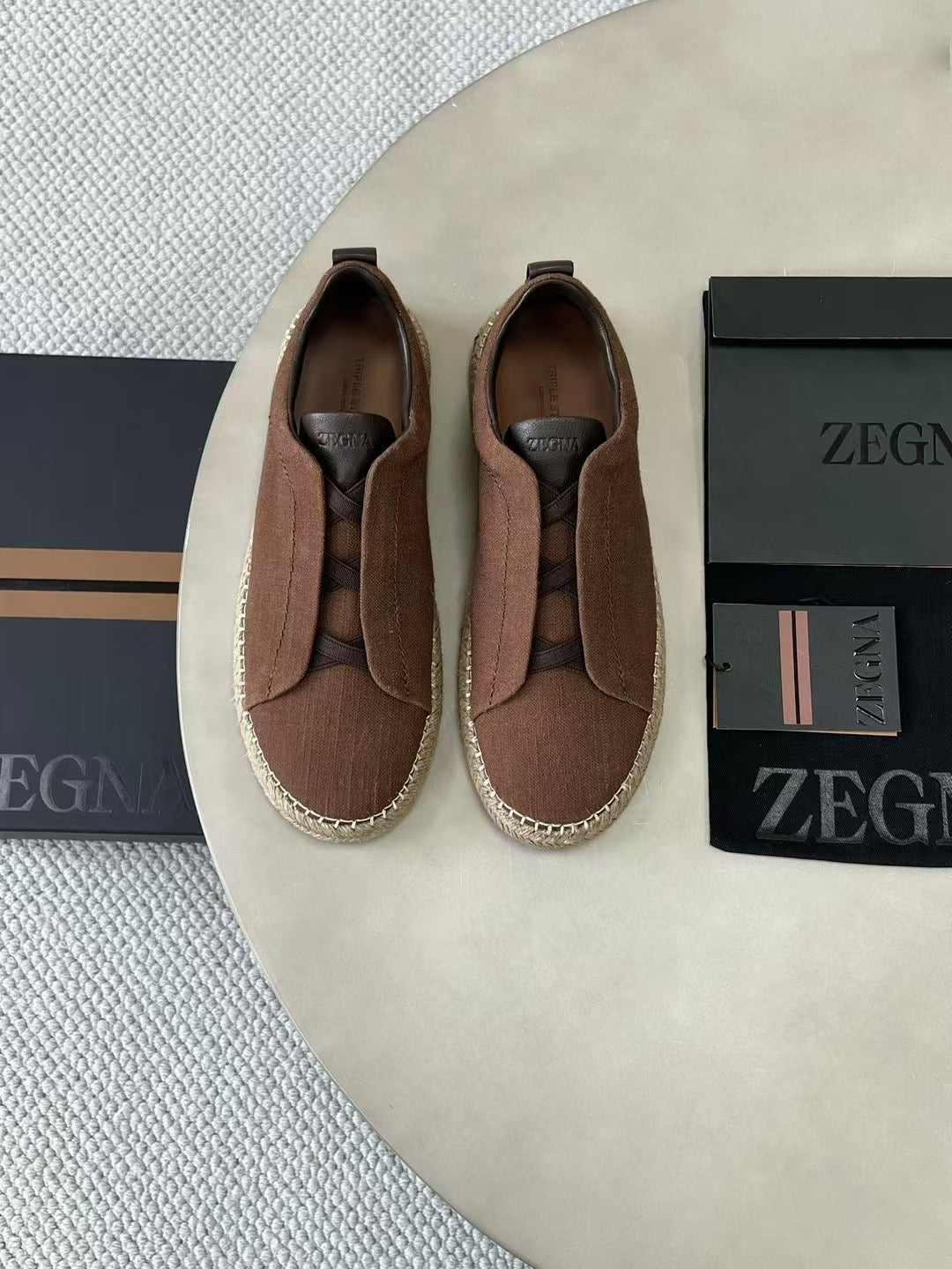 ZEGNA Espadrille Sneaker aus Canvas – Sommer Slipper in Braun