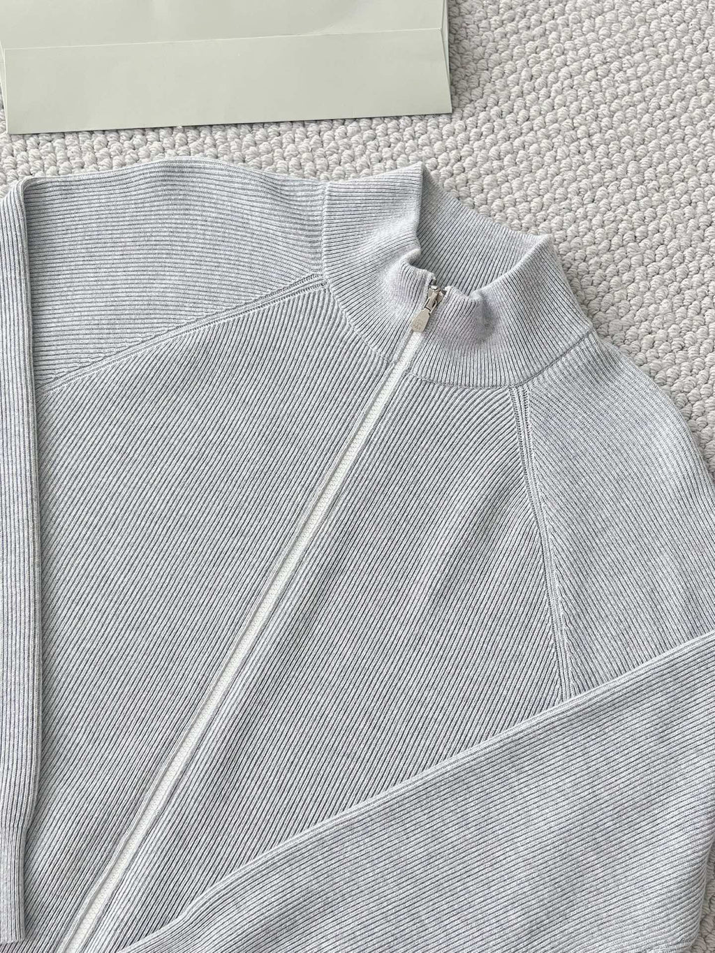 Brunello Cucinelli Herren-Strickjacke mit Zipper Hellgrau