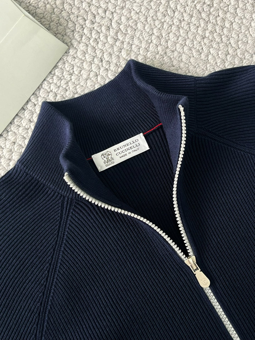 Brunello Cucinelli Herren-Strickjacke mit Reissverschluss Marineblau