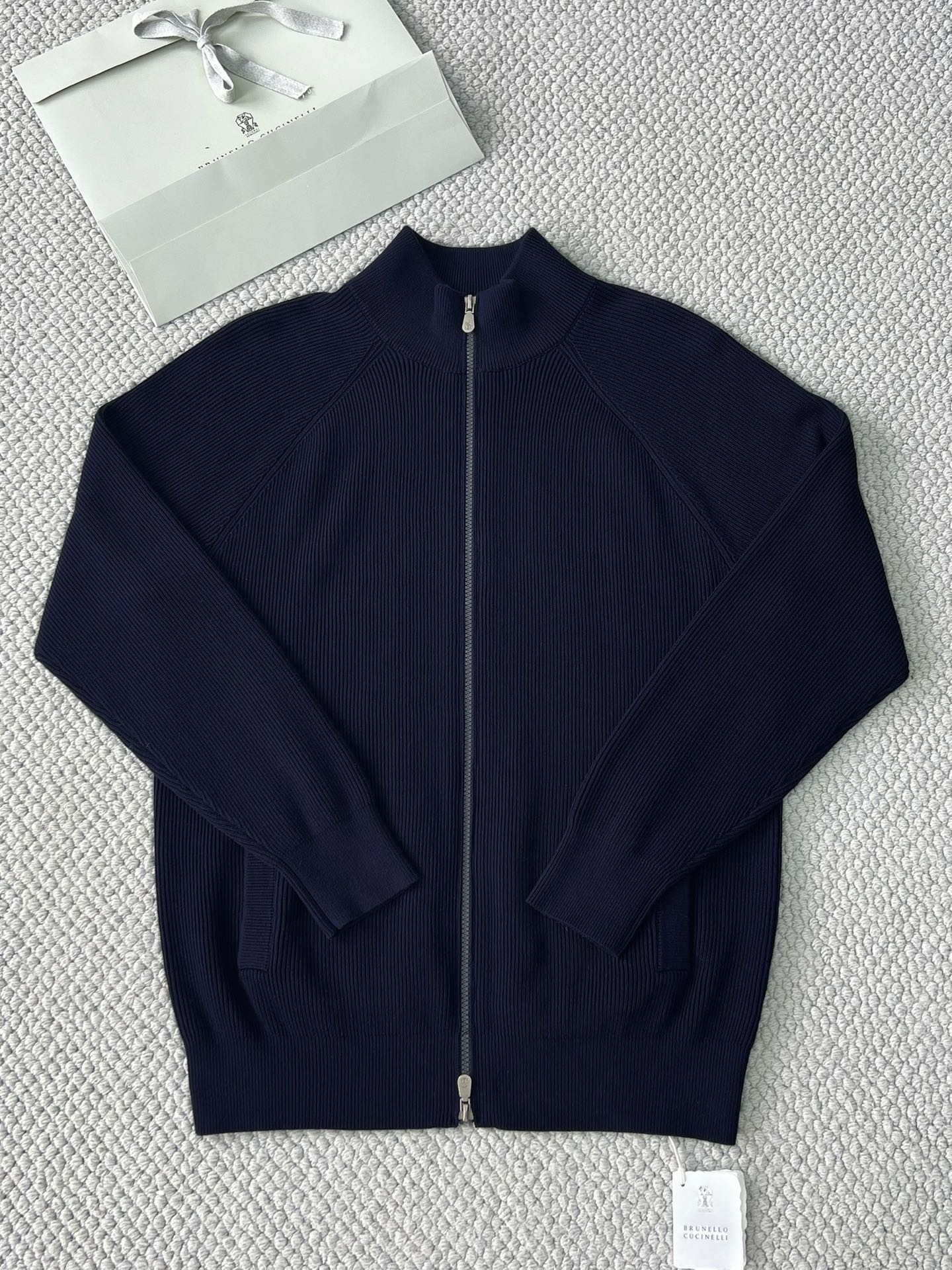 Brunello Cucinelli Piumello Kaschmir-Strickjacke für Herren mit Reissverschluss Marineblau