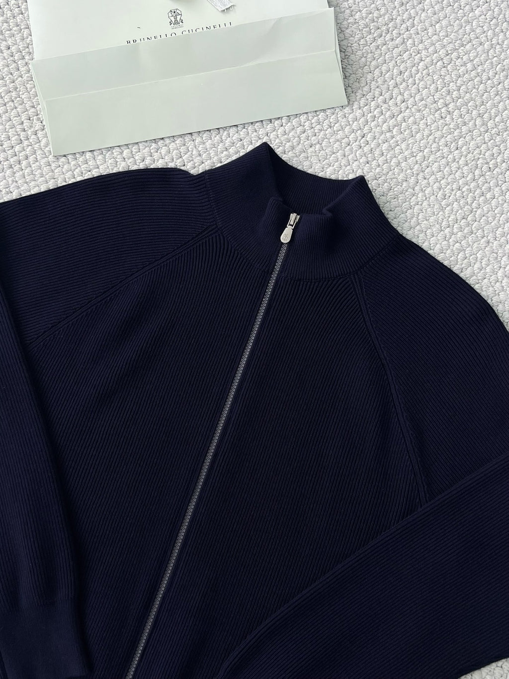 Brunello Cucinelli Piumello Kaschmir-Strickjacke für Herren mit Reissverschluss Marineblau