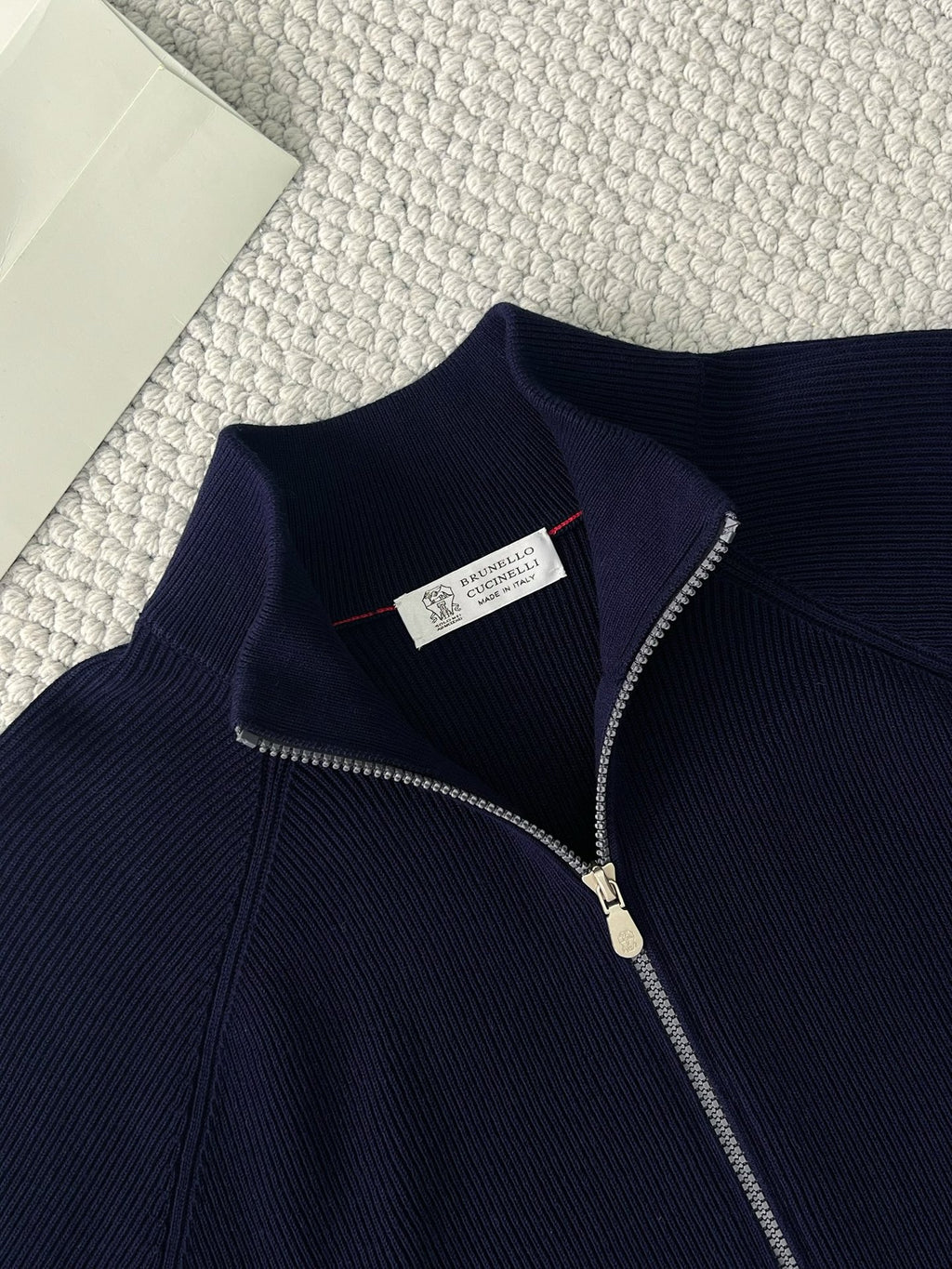 Brunello Cucinelli Piumello Kaschmir-Strickjacke für Herren mit Reissverschluss Marineblau