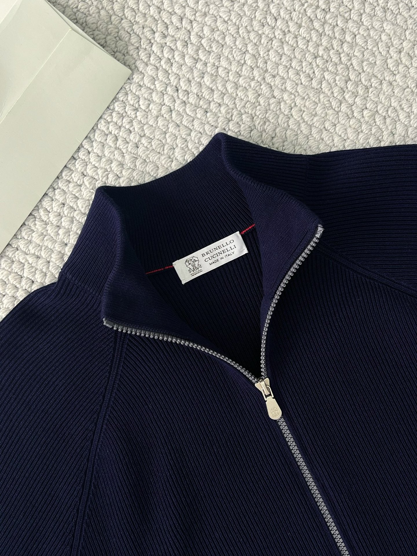 Brunello Cucinelli Piumello Kaschmir-Strickjacke für Herren mit Reissverschluss Marineblau