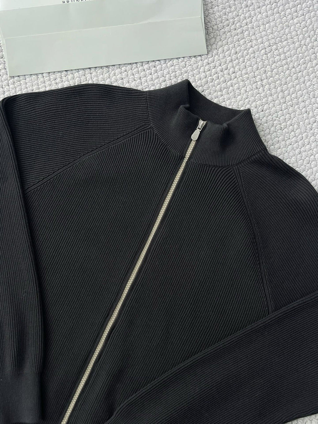 Brunello Cucinelli Herren-Strickjacke mit Zipper Dunkelgrau