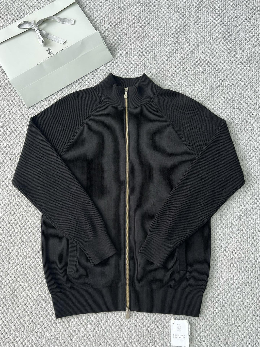 Brunello Cucinelli Herren-Strickjacke mit Zipper Dunkelgrau