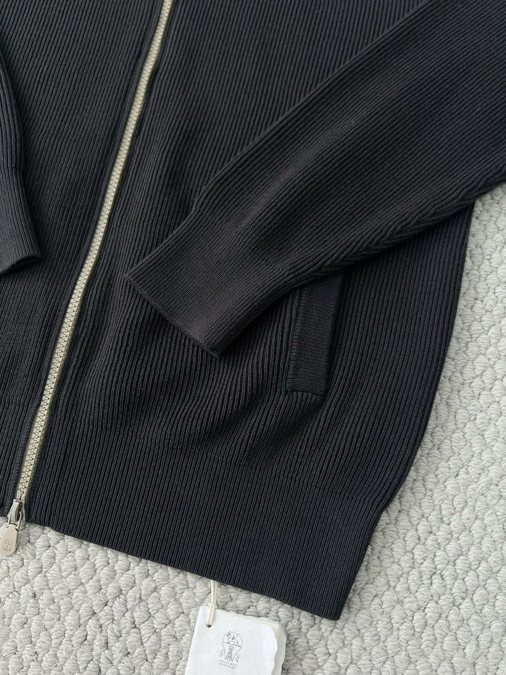 Brunello Cucinelli Herren-Strickjacke mit Zipper Dunkelgrau