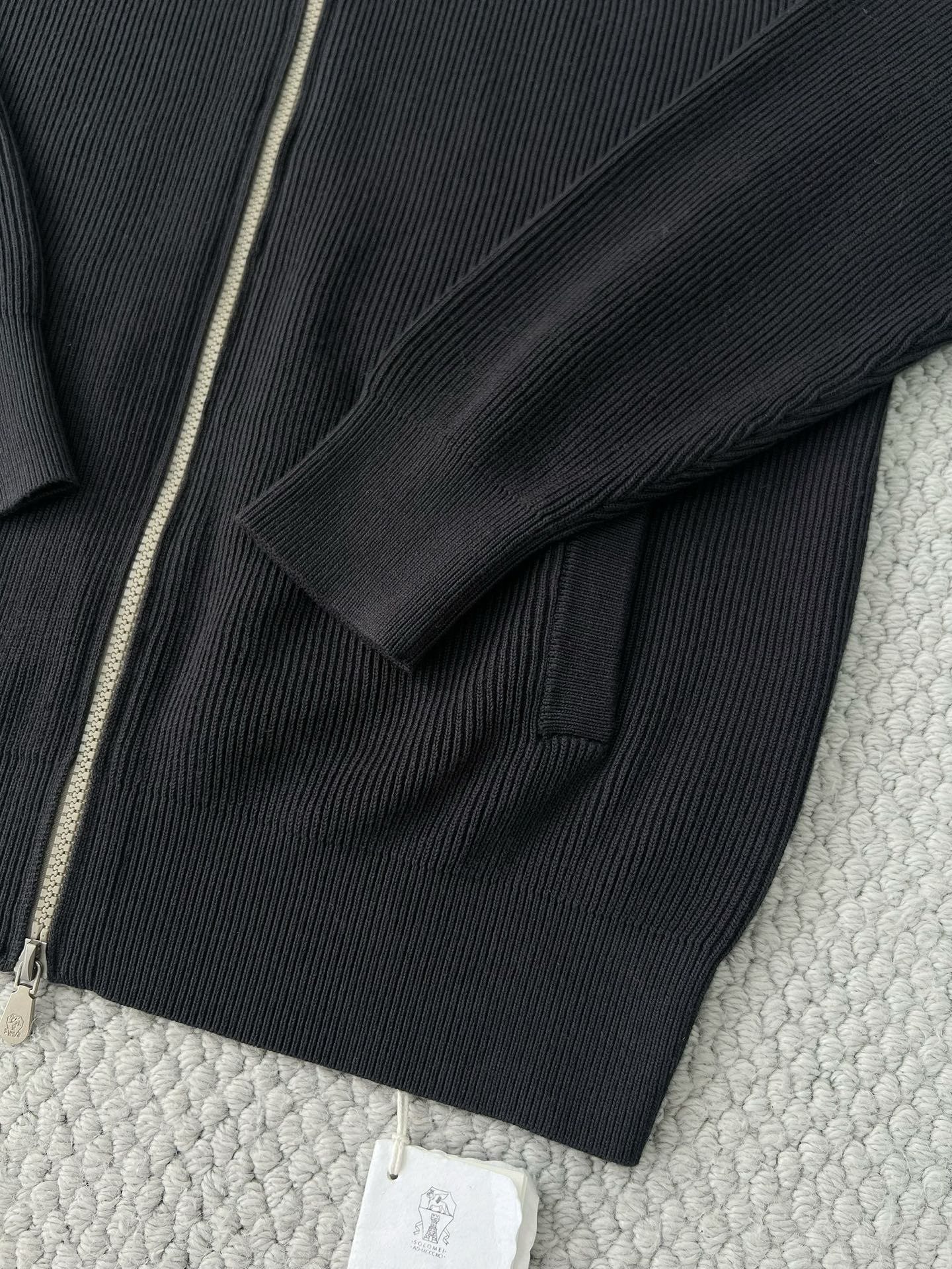 Brunello Cucinelli Herren-Strickjacke mit Zipper Dunkelgrau