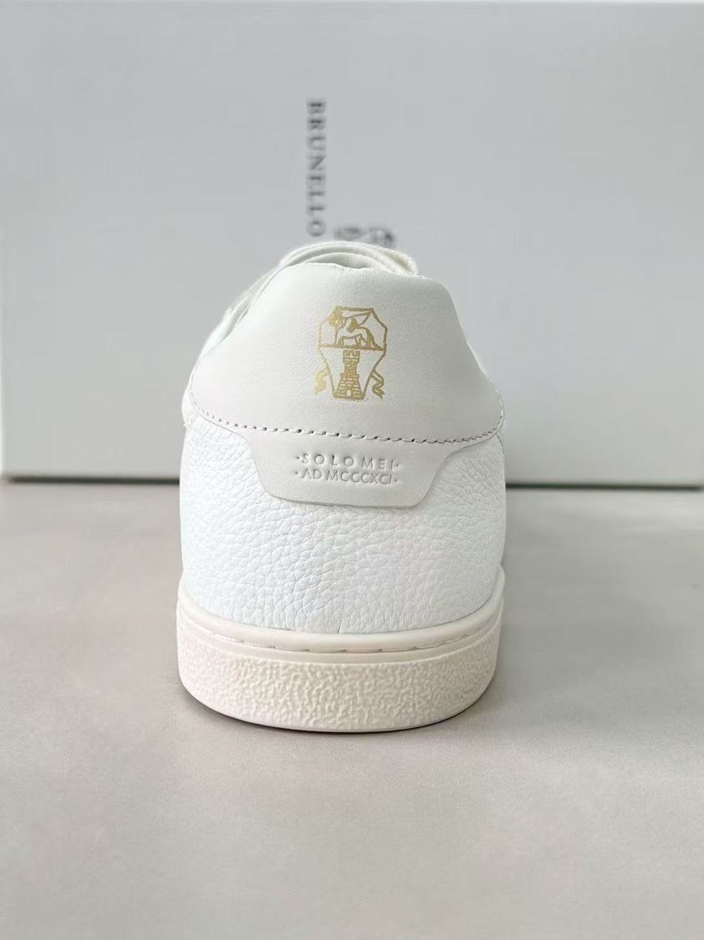 Brunello Cucinelli Herren-Sneaker aus Leder Weiss mit braunem Detail