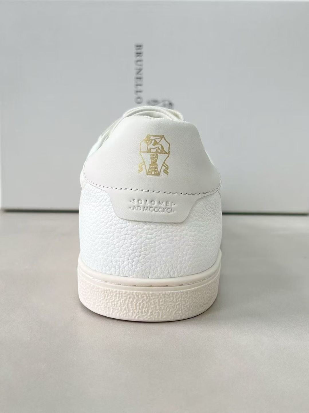 Brunello Cucinelli Herren-Sneaker aus Leder Weiss mit braunem Detail