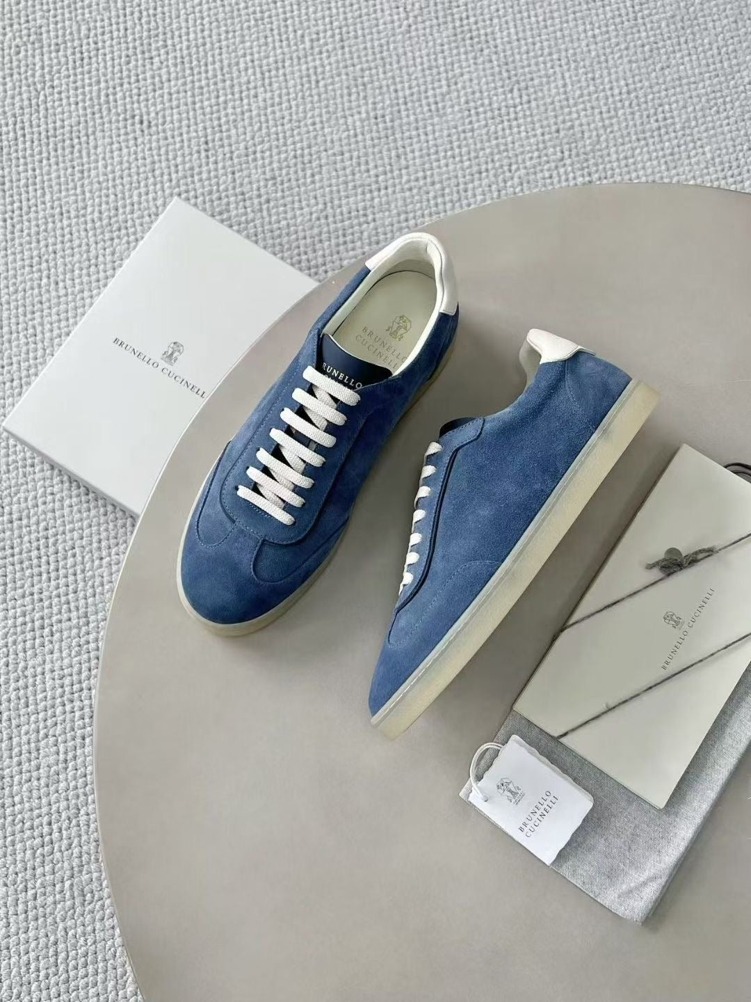 Brunello Cucinelli Herren-Sneaker aus Veloursleder Blau