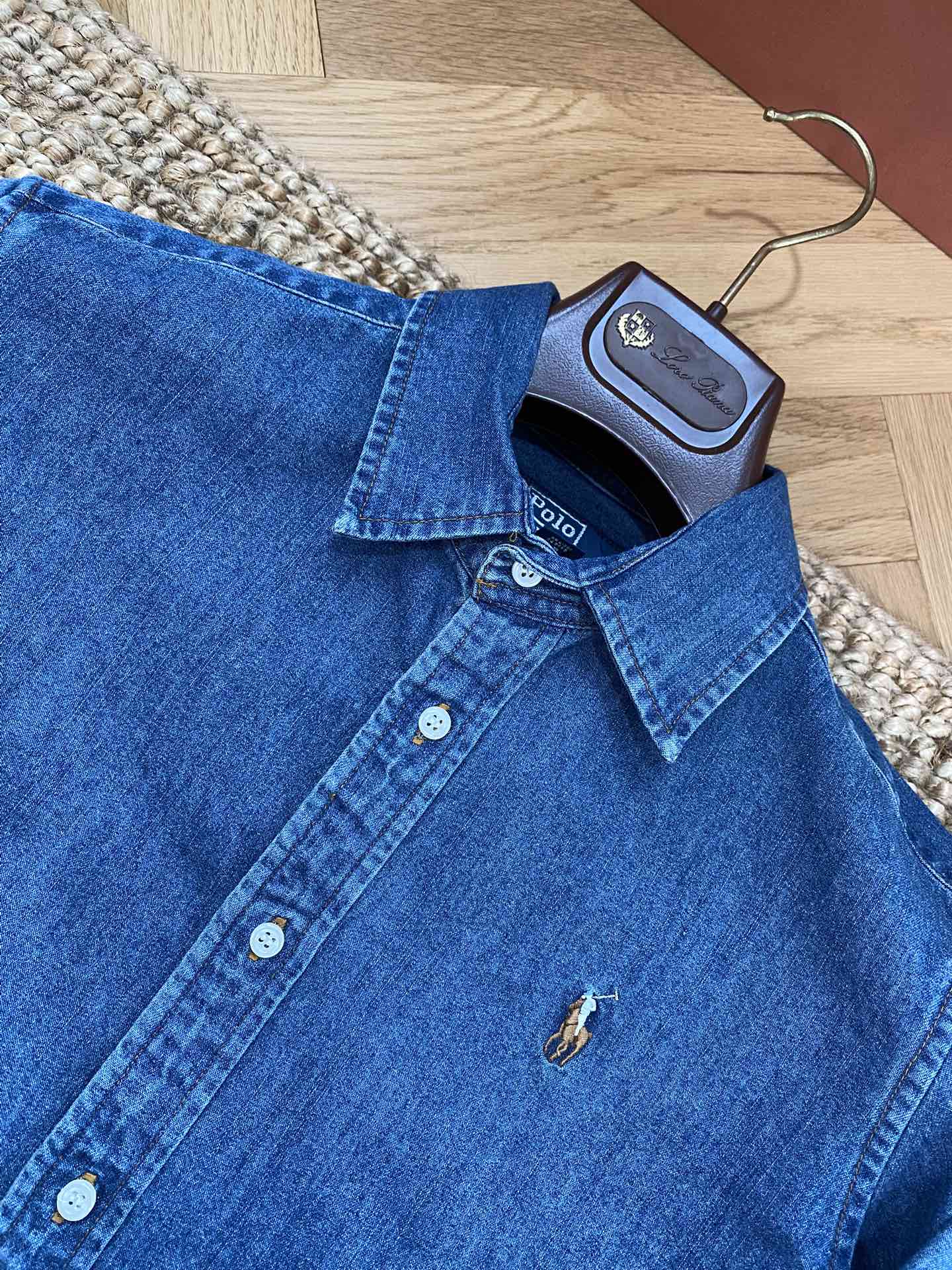 Ralph Lauren Denim-Hemd – Blaues Button-Down mit Stickerei & Loafern