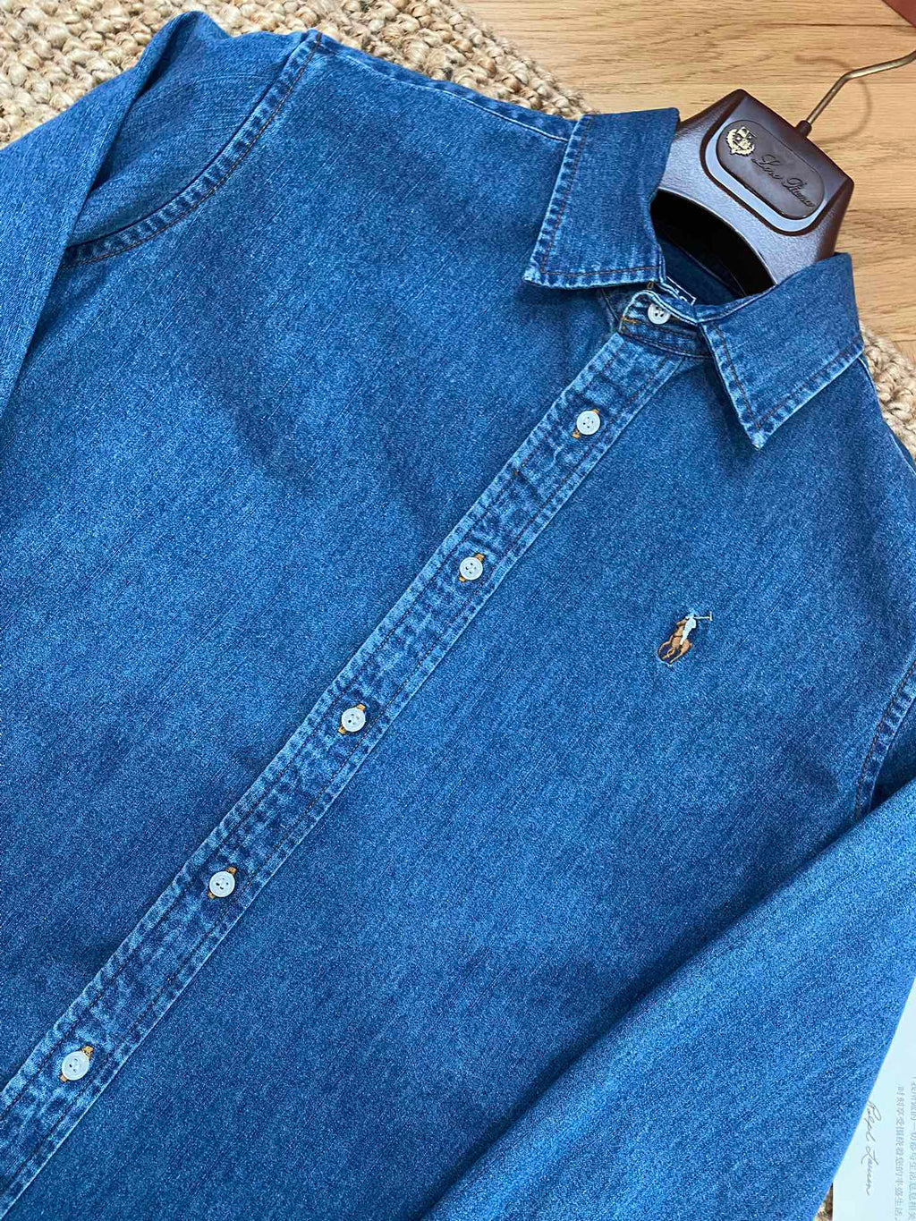 Ralph Lauren Denim-Hemd – Blaues Button-Down mit Stickerei & Loafern