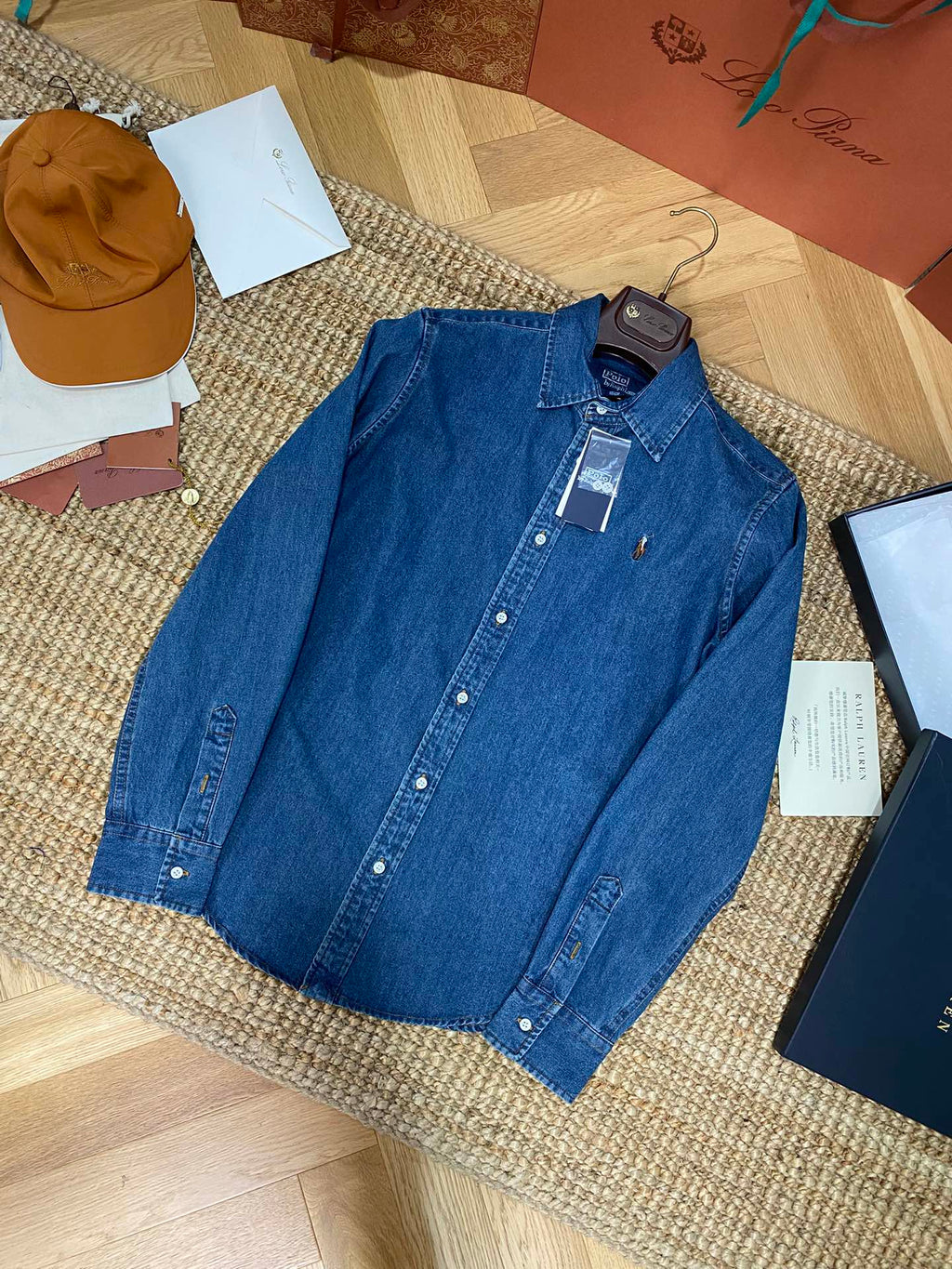 Ralph Lauren Denim-Hemd – Blaues Button-Down mit Stickerei & Loafern