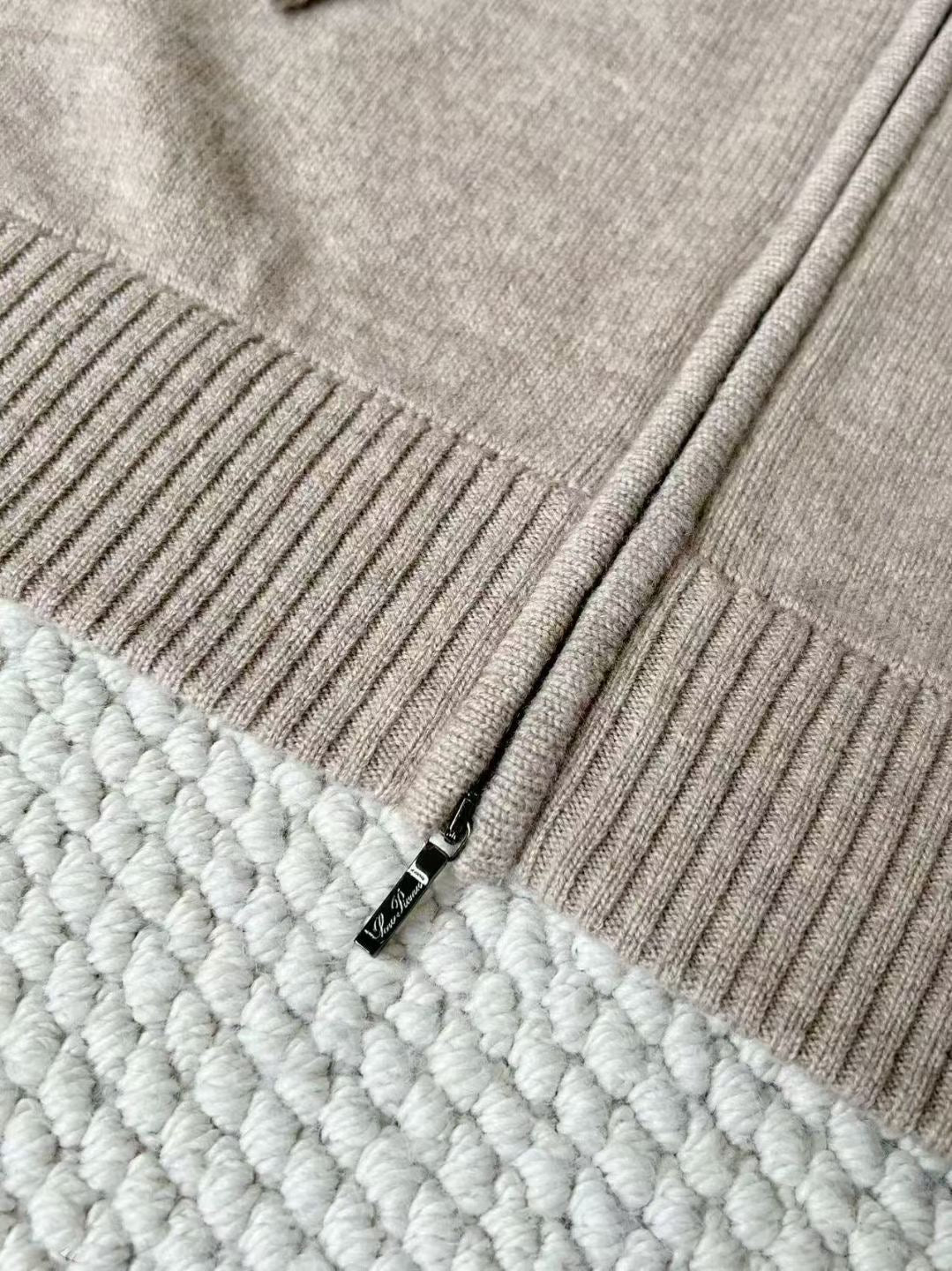 Loro Piana Herren-Strickjacke aus Kaschmir mit Reissverschluss Beige