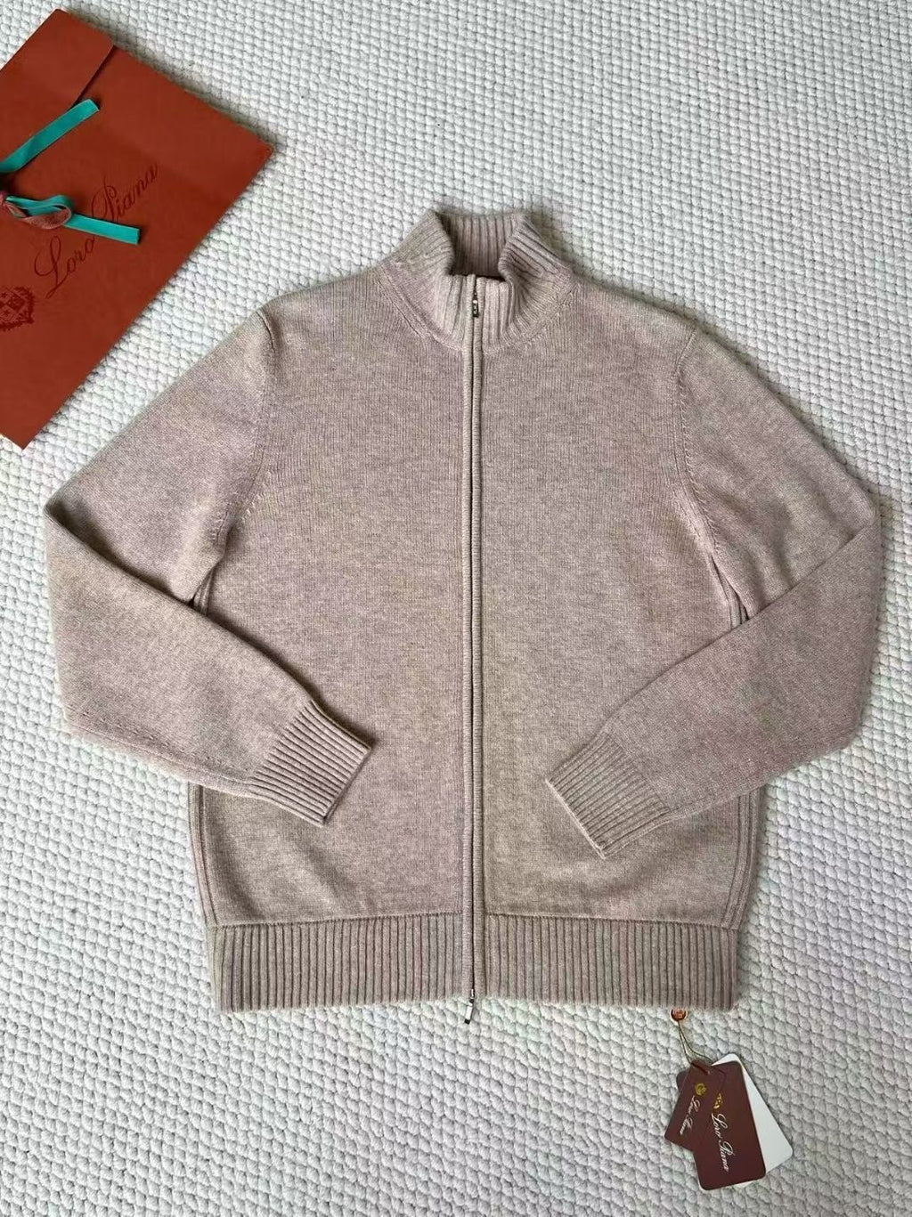 Loro Piana Herren-Strickjacke aus Kaschmir mit Reissverschluss Beige