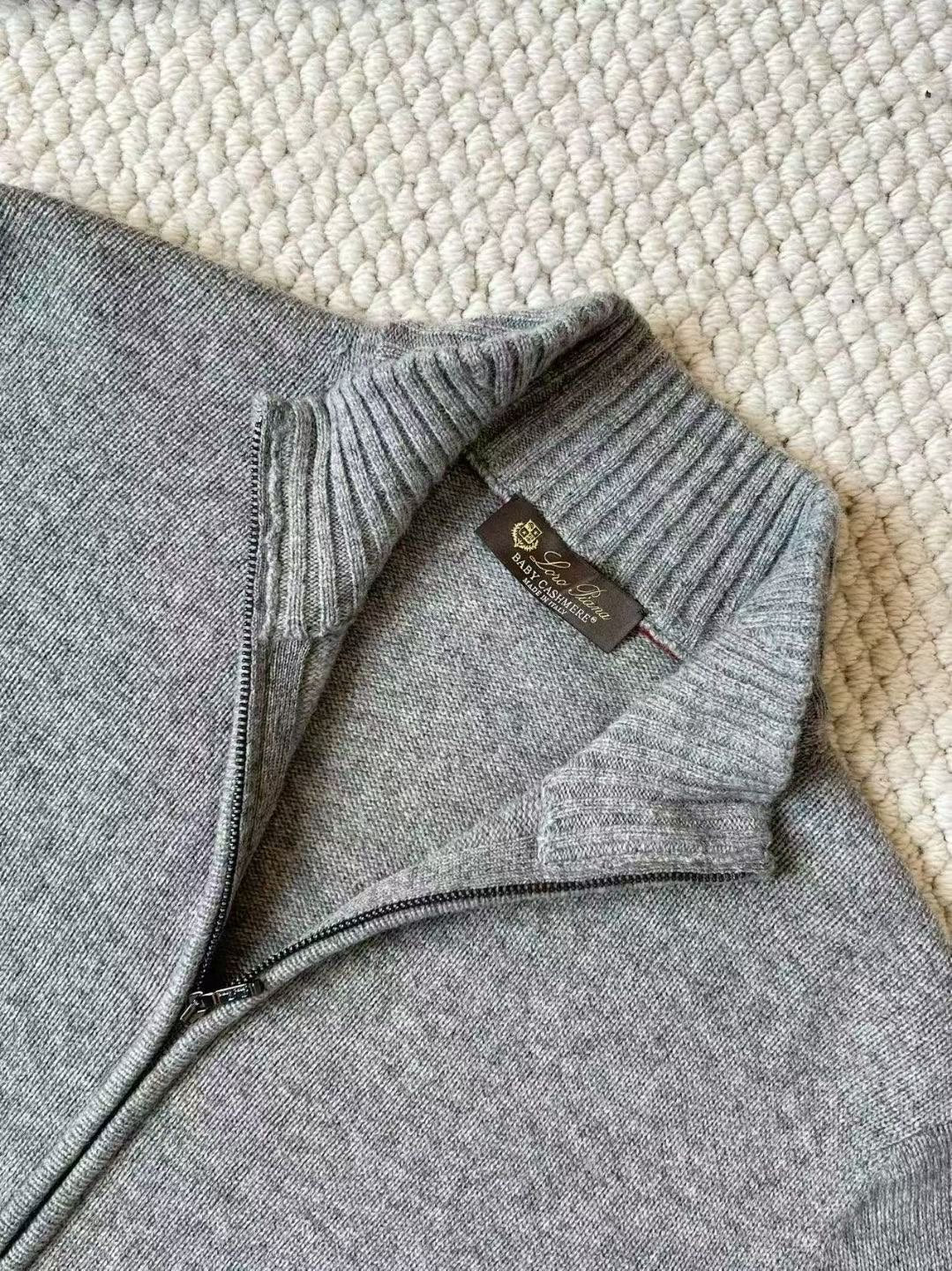 Loro Piana Herren-Strickjacke aus Kaschmir mit Reissverschluss Grau
