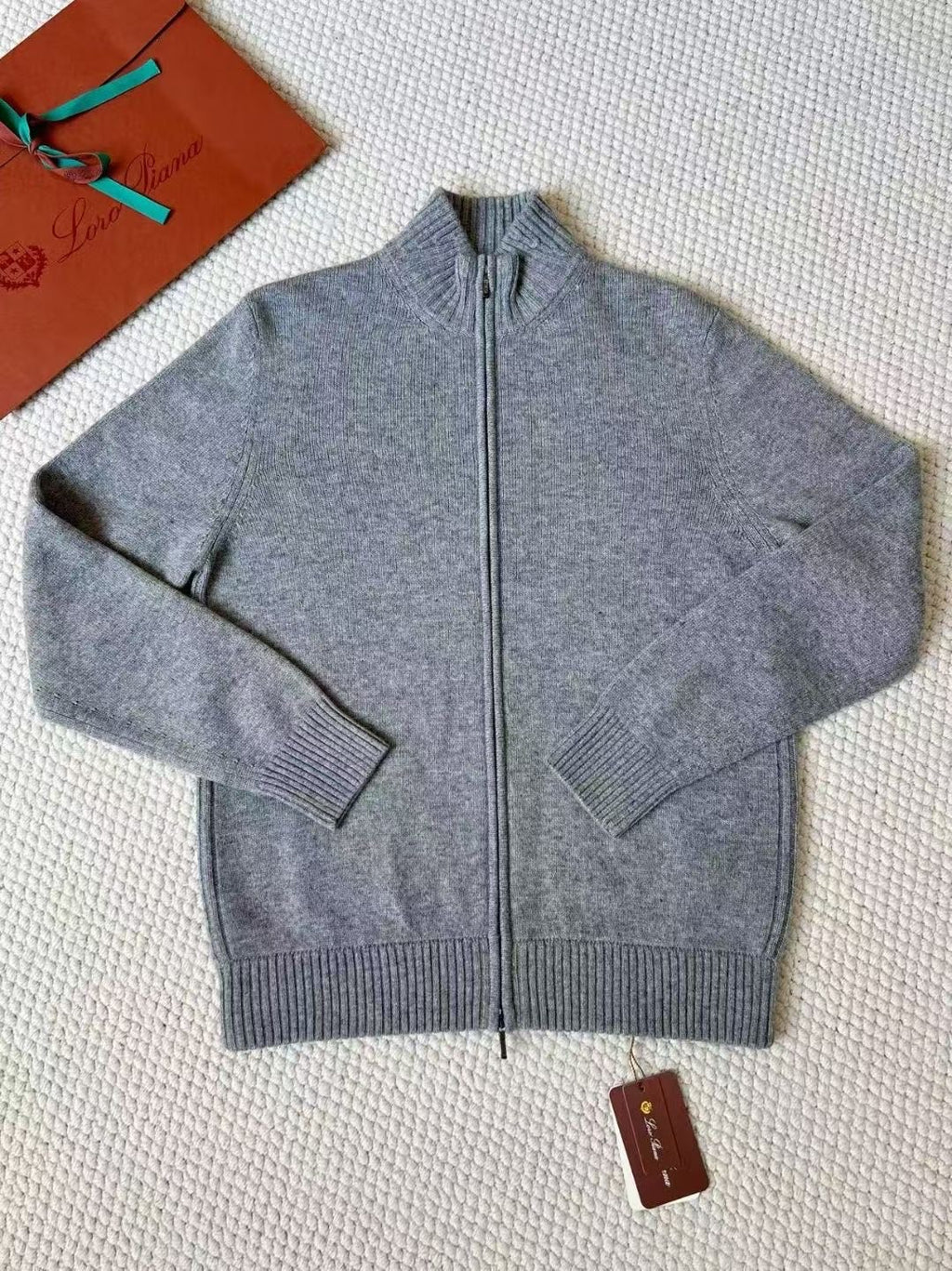 Loro Piana Herren-Strickjacke aus Kaschmir mit Reissverschluss Grau