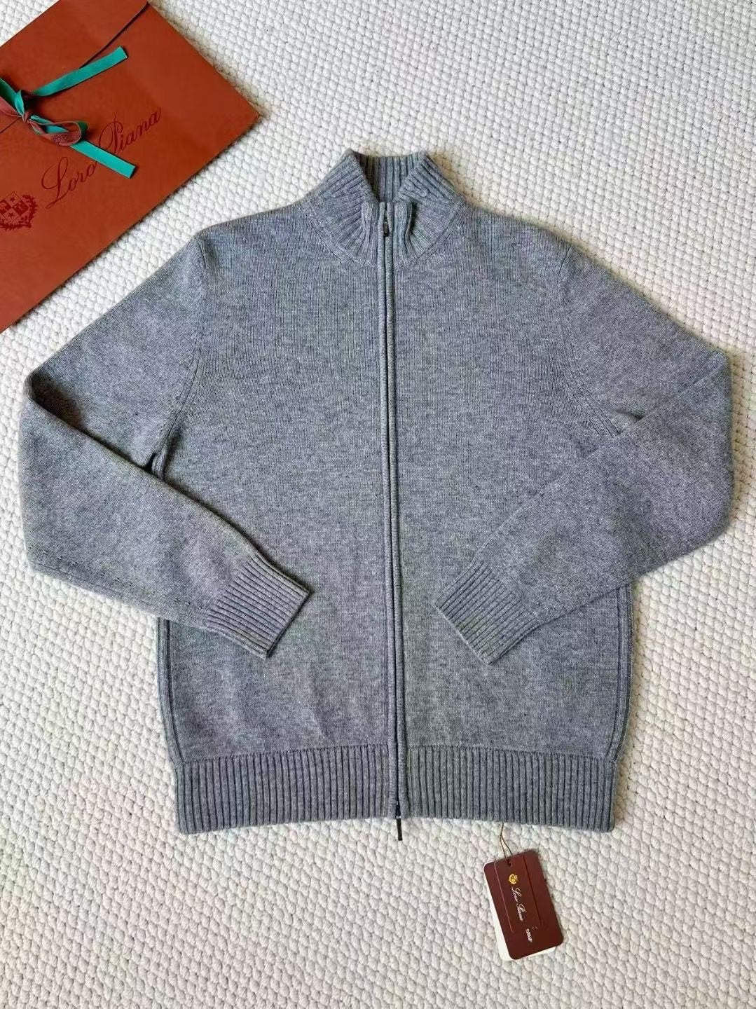 Loro Piana Herren-Strickjacke aus Kaschmir mit Reissverschluss Grau