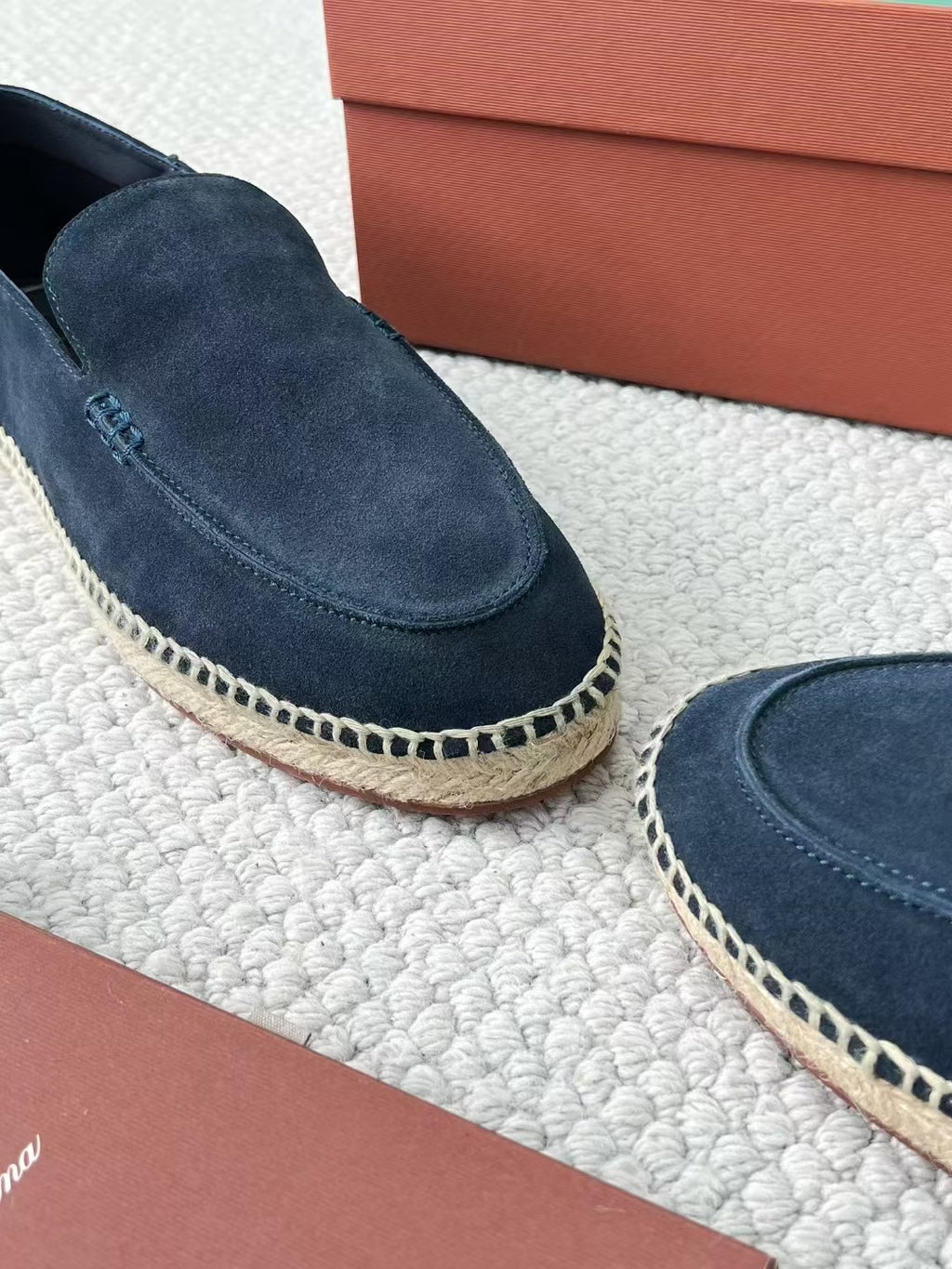 Loro Piana Herren-Espadrilles aus Wildleder in Braun und Dunkelblau